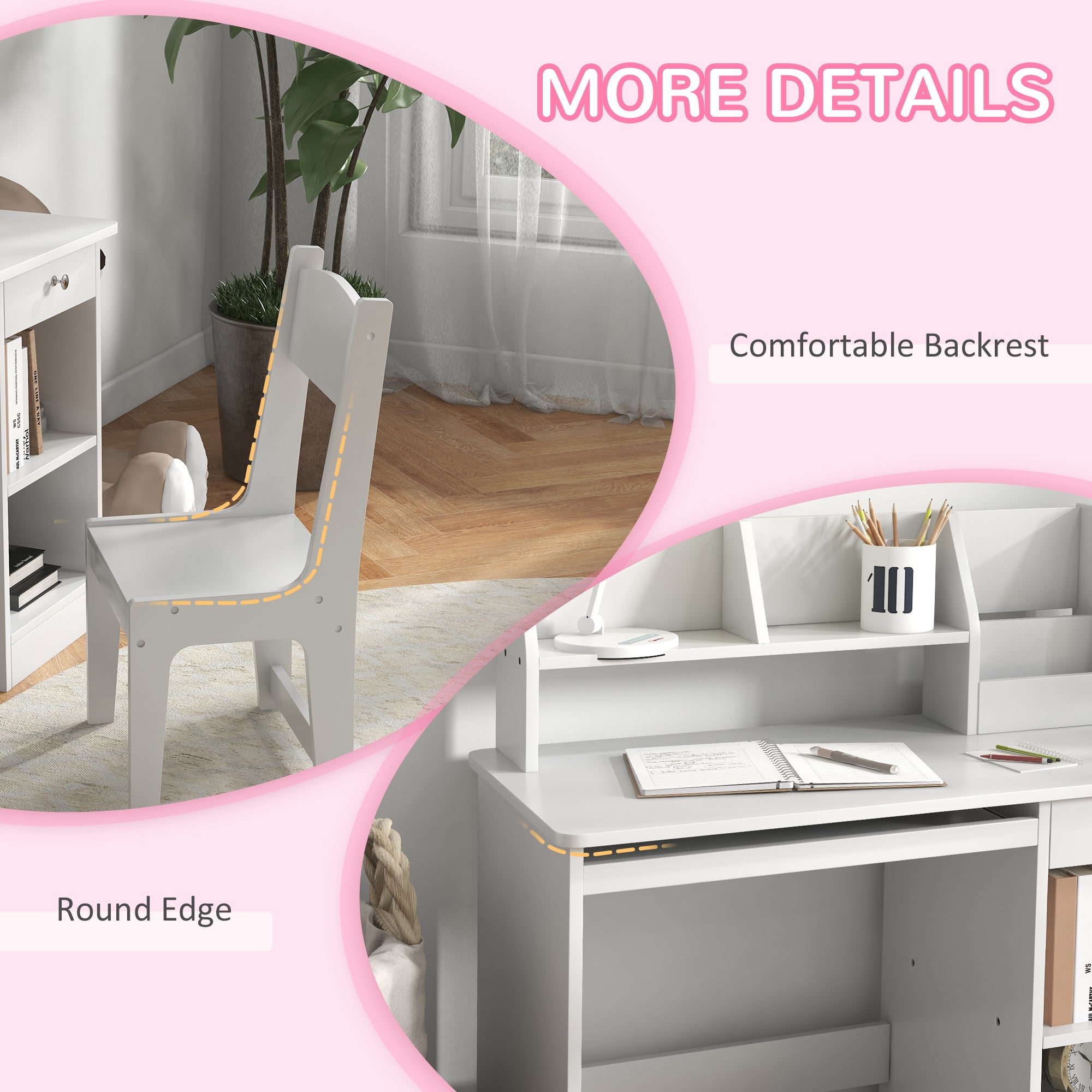 Qaba Kids Desk and Chair Set for 5-8 Year Old with Storage, Study Table and Chair for Children, White-Toys & Games > Toddler & Kids Furniture > Kids Desk Sets-DECOROLALA