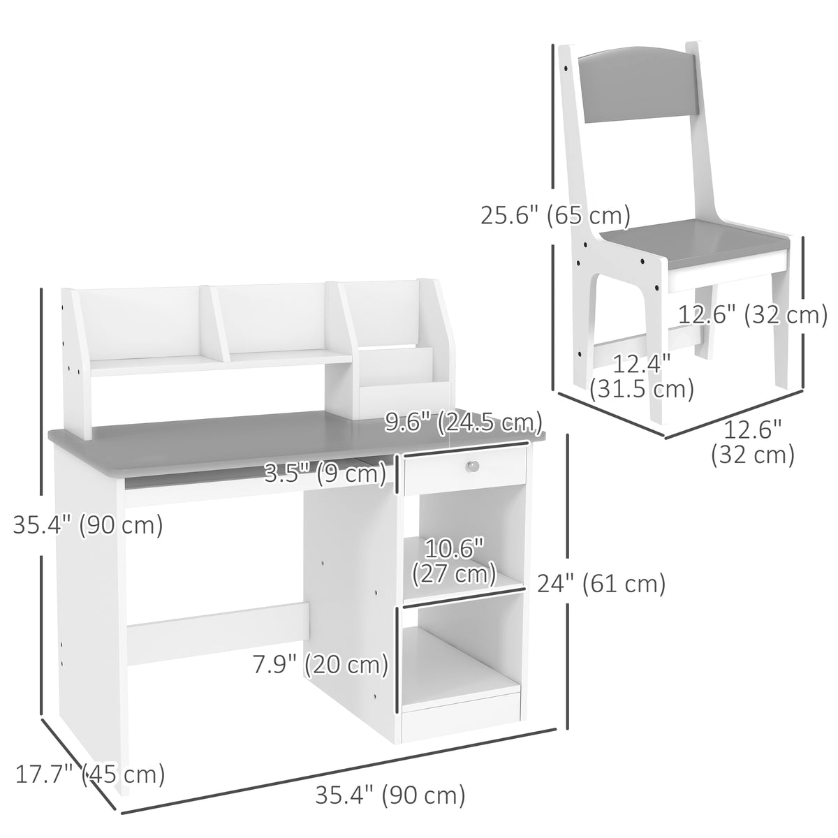 Qaba Kids Desk and Chair Set with Storage, Ages 5-8 - Grey-Toys & Games > Toddler & Kids Furniture > Kids Desk Sets-DECOROLALA