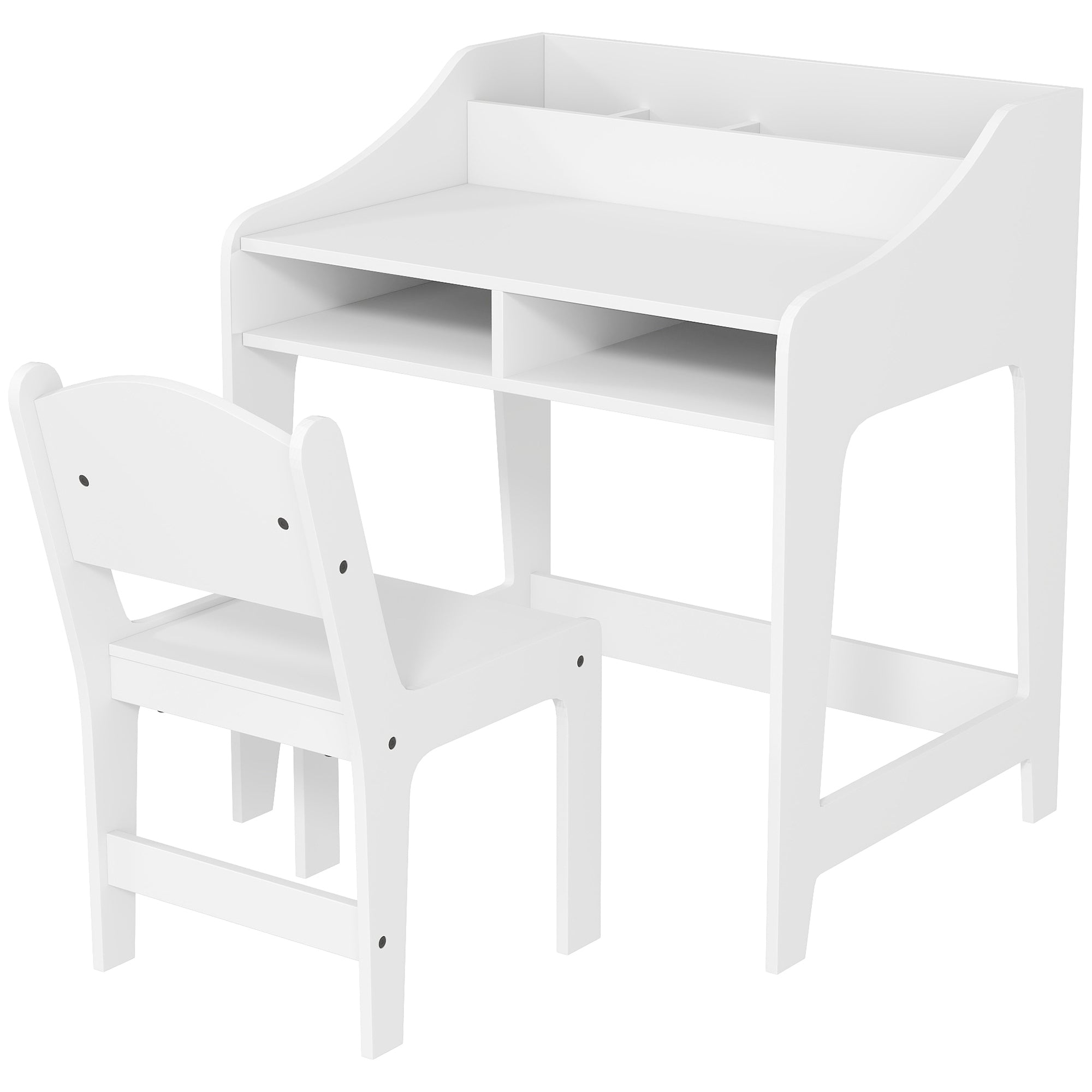 Qaba Kids Desk and Chair Set with Storage - White MDF-Toys & Games > Toddler & Kids Furniture > Kids Desk Sets-DECOROLALA