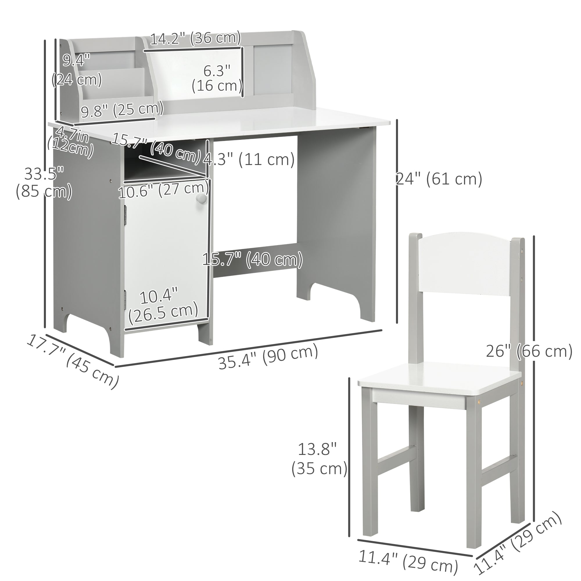 Qaba Kids Desk and Chair Set with Whiteboard - Grey-Toys & Games > Toddler & Kids Furniture > Kids Desk Sets-DECOROLALA