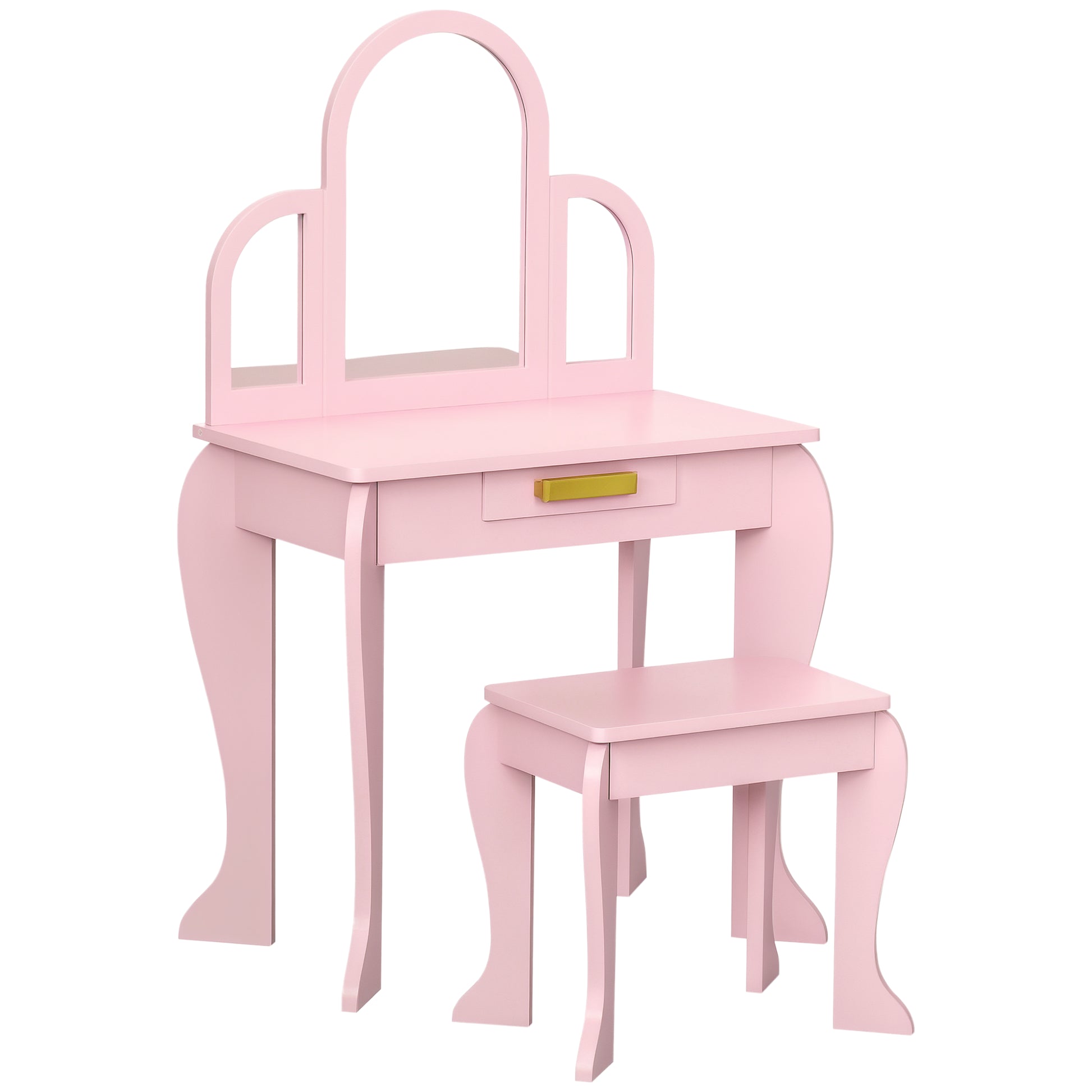 Qaba Kids Dressing Table and Chair Set, Girls Dressing Set, Makeup Desk with Drawer for 3-6 Years Old Kids, Pink-Toys & Games > Toddler & Kids Furniture > Kids Bedroom Furniture-DECOROLALA