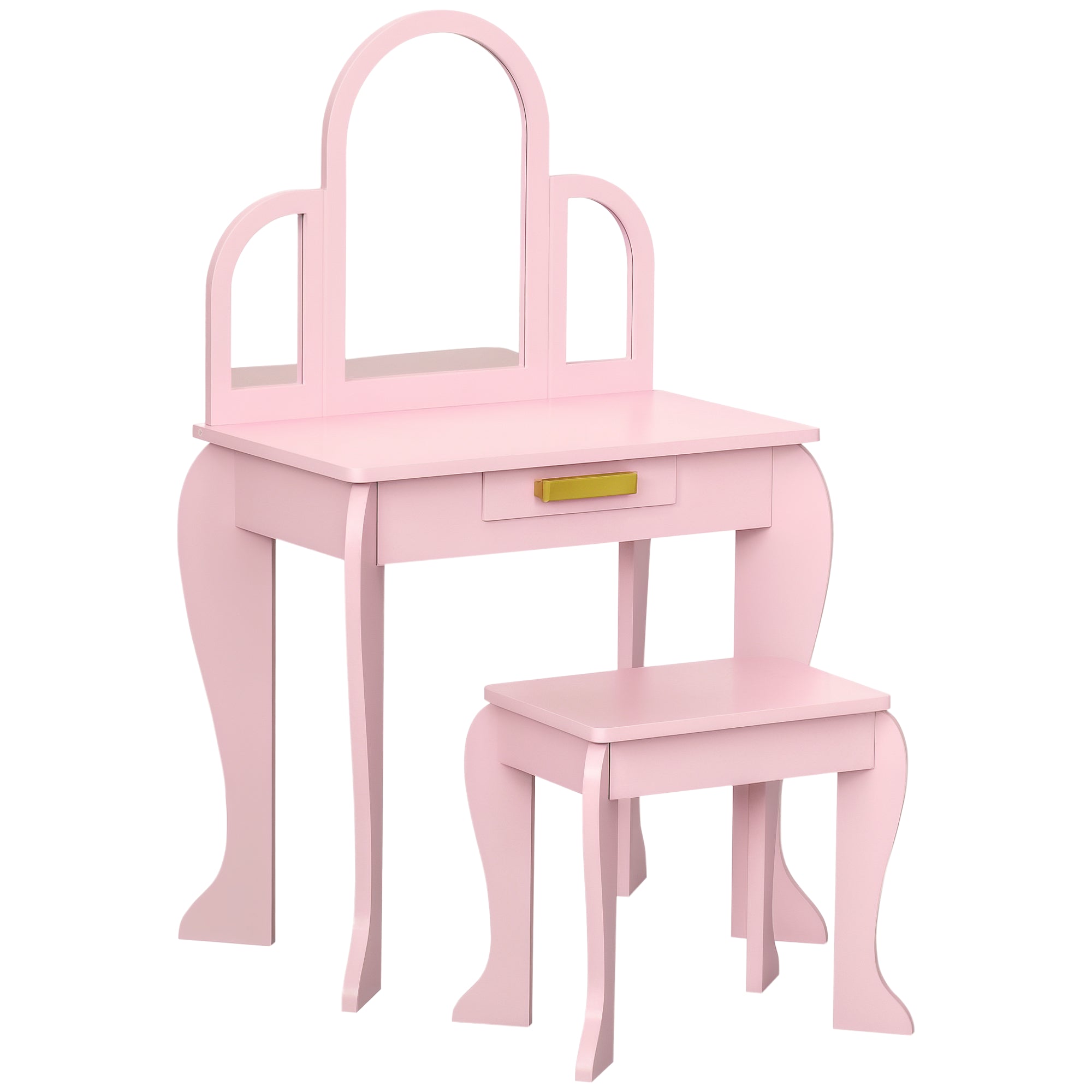 Qaba Kids Dressing Table and Chair Set, Girls Dressing Set, Makeup Desk with Drawer for 3-6 Years Old Kids, Pink-Toys & Games > Toddler & Kids Furniture > Kids Bedroom Furniture-DECOROLALA