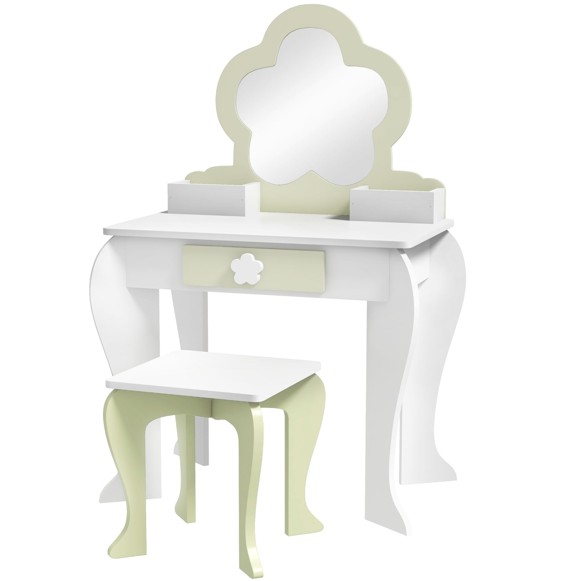 Qaba Kids Makeup Vanity Set with Stool, Mirror, Drawer, Storage Boxes, White-Toys & Games > Toddler & Kids Furniture > Kids Bedroom Furniture-DECOROLALA