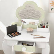 Qaba Kids Makeup Vanity Set with Stool, Mirror & Drawer, White-Toys & Games > Toddler & Kids Furniture > Kids Bedroom Furniture-DECOROLALA