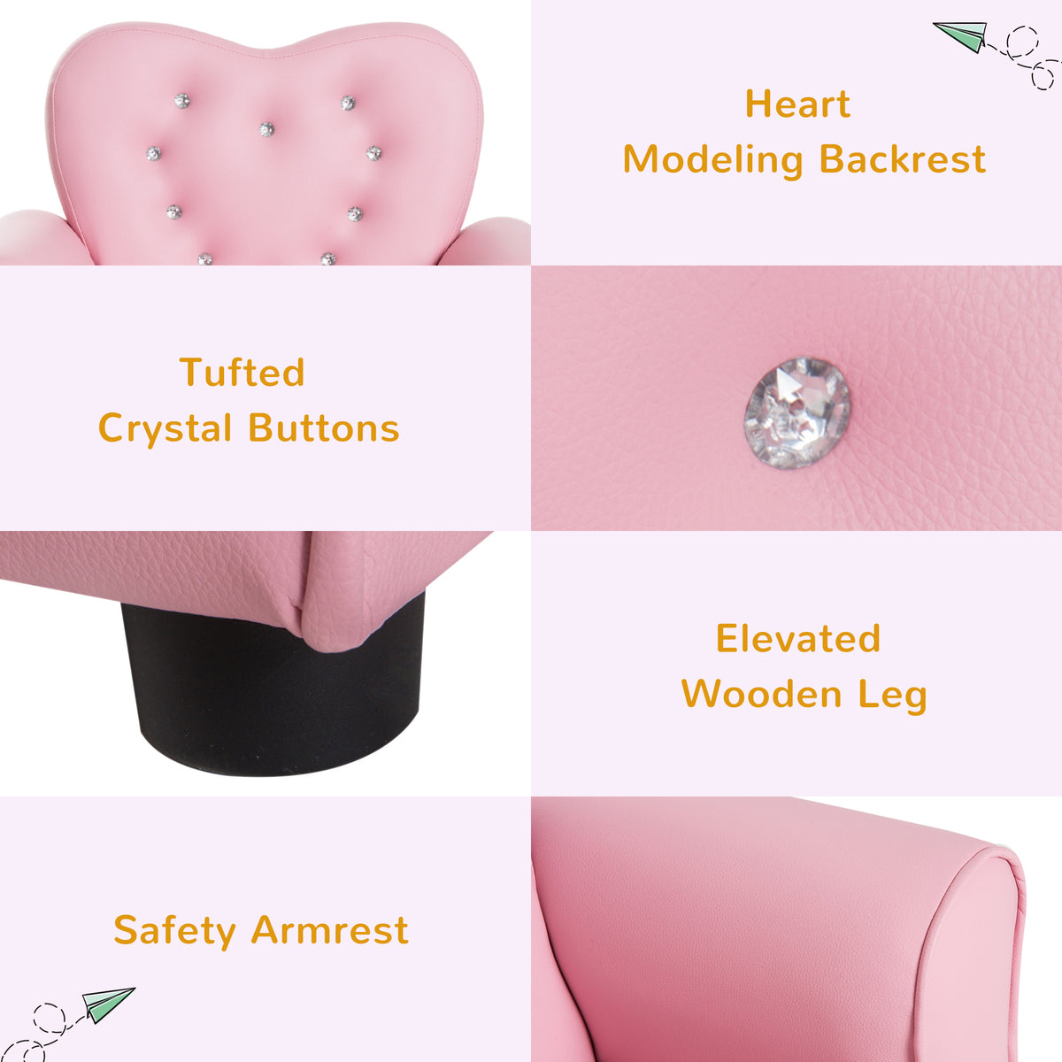 Qaba Kids Mini Princess Sofa Toddler Chair Children Upholstered Tufted Armchair Activity Couch Reclining Seat Boys Girls Furniture Pink-Toys & Games > Toddler & Kids Furniture > Kids Chairs & Seating-DECOROLALA