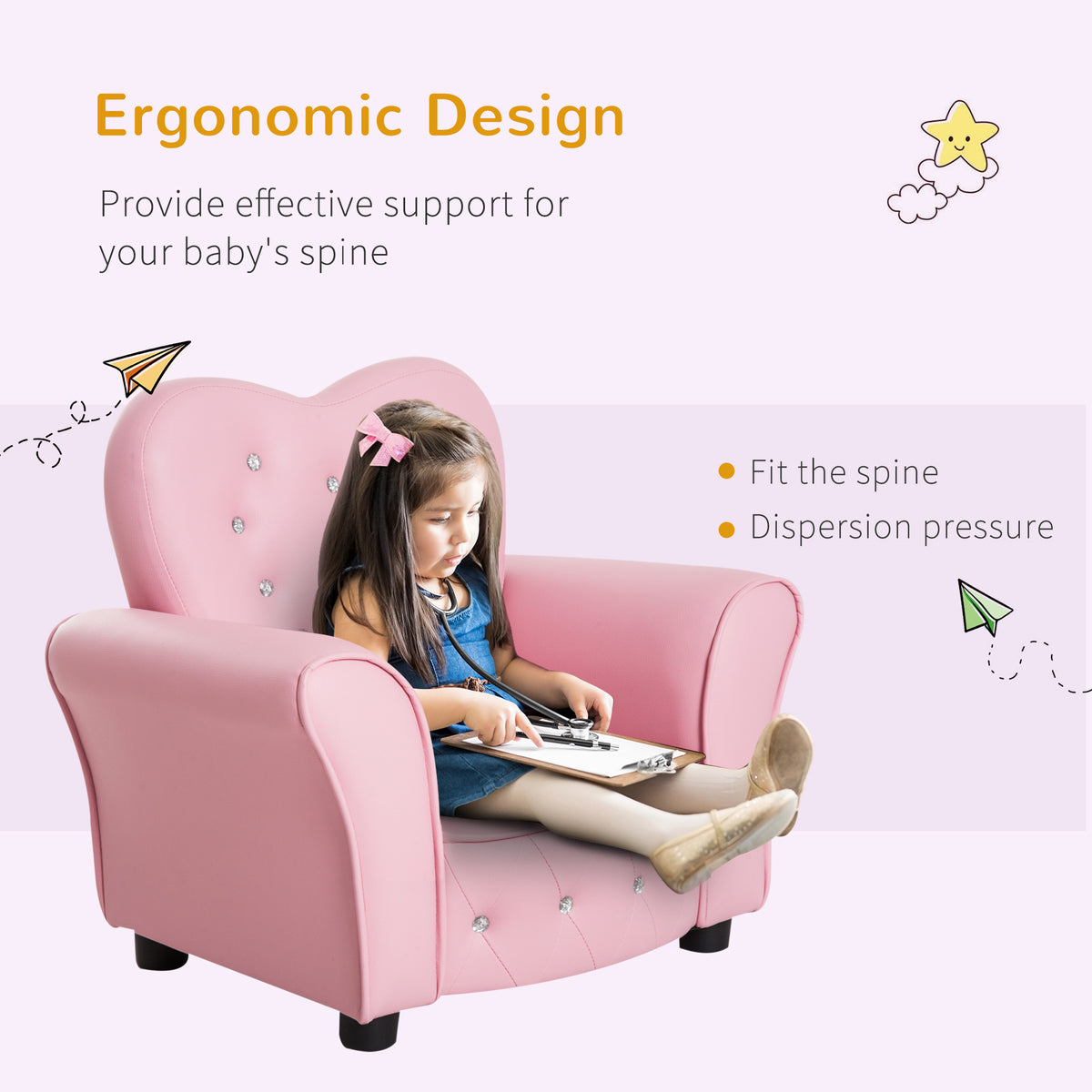 Qaba Kids Mini Princess Sofa Toddler Chair Children Upholstered Tufted Armchair Activity Couch Reclining Seat Boys Girls Furniture Pink-Toys & Games > Toddler & Kids Furniture > Kids Chairs & Seating-DECOROLALA