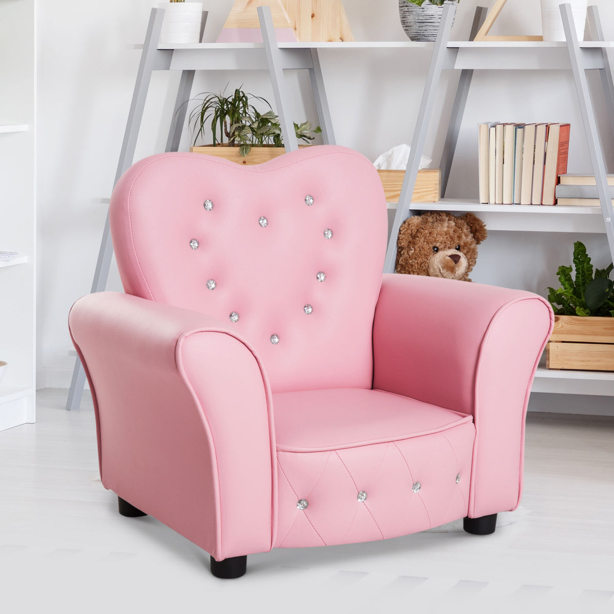 Qaba Kids Mini Princess Sofa Toddler Chair Children Upholstered Tufted Armchair Activity Couch Reclining Seat Boys Girls Furniture Pink-Toys & Games > Toddler & Kids Furniture > Kids Chairs & Seating-DECOROLALA