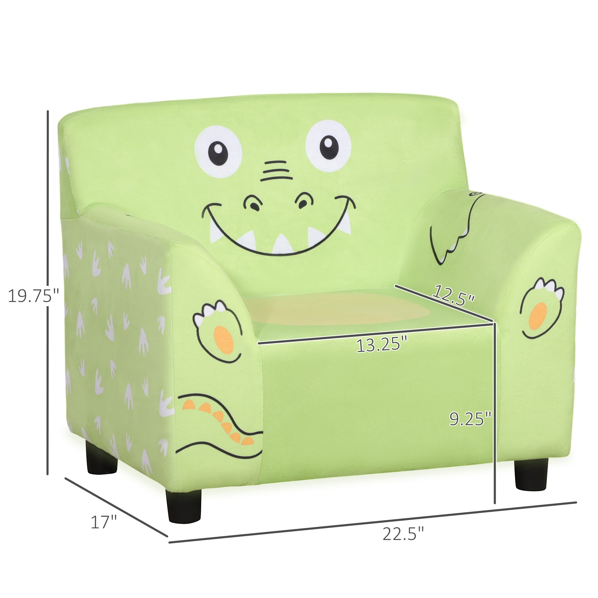 Qaba Kids Sofa, Armrest Chair for Preschool, Toddler Couch for Kids Room, Kindergarten with Cute Animal Print, Super-soft Velvet, Eucalyptus Wood, Green-Toys & Games > Toddler & Kids Furniture > Kids Chairs & Seating-DECOROLALA