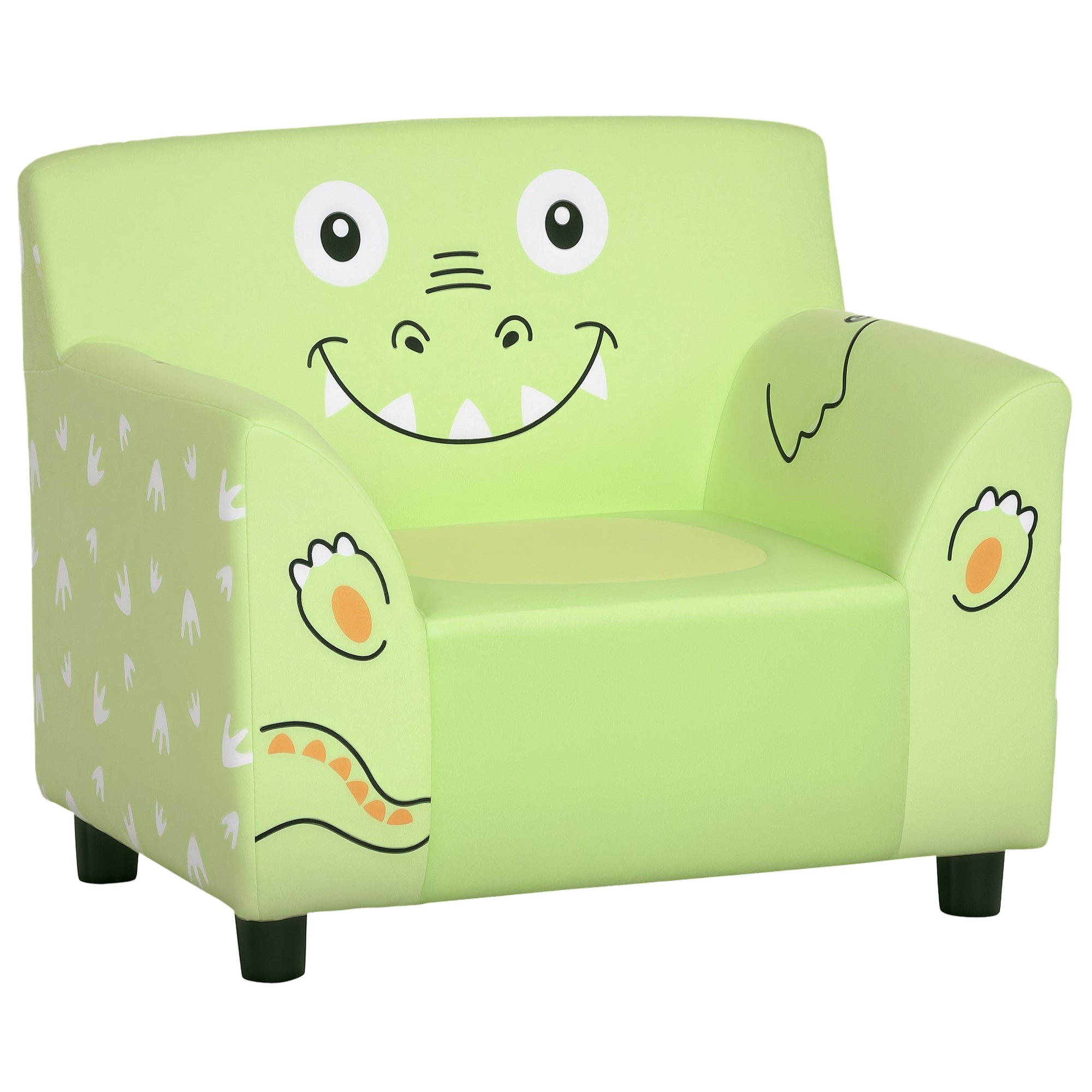 Qaba Kids Sofa, Armrest Chair for Preschool, Toddler Couch for Kids Room, Kindergarten with Cute Animal Print, Super-soft Velvet, Eucalyptus Wood, Green-Toys & Games > Toddler & Kids Furniture > Kids Chairs & Seating-DECOROLALA