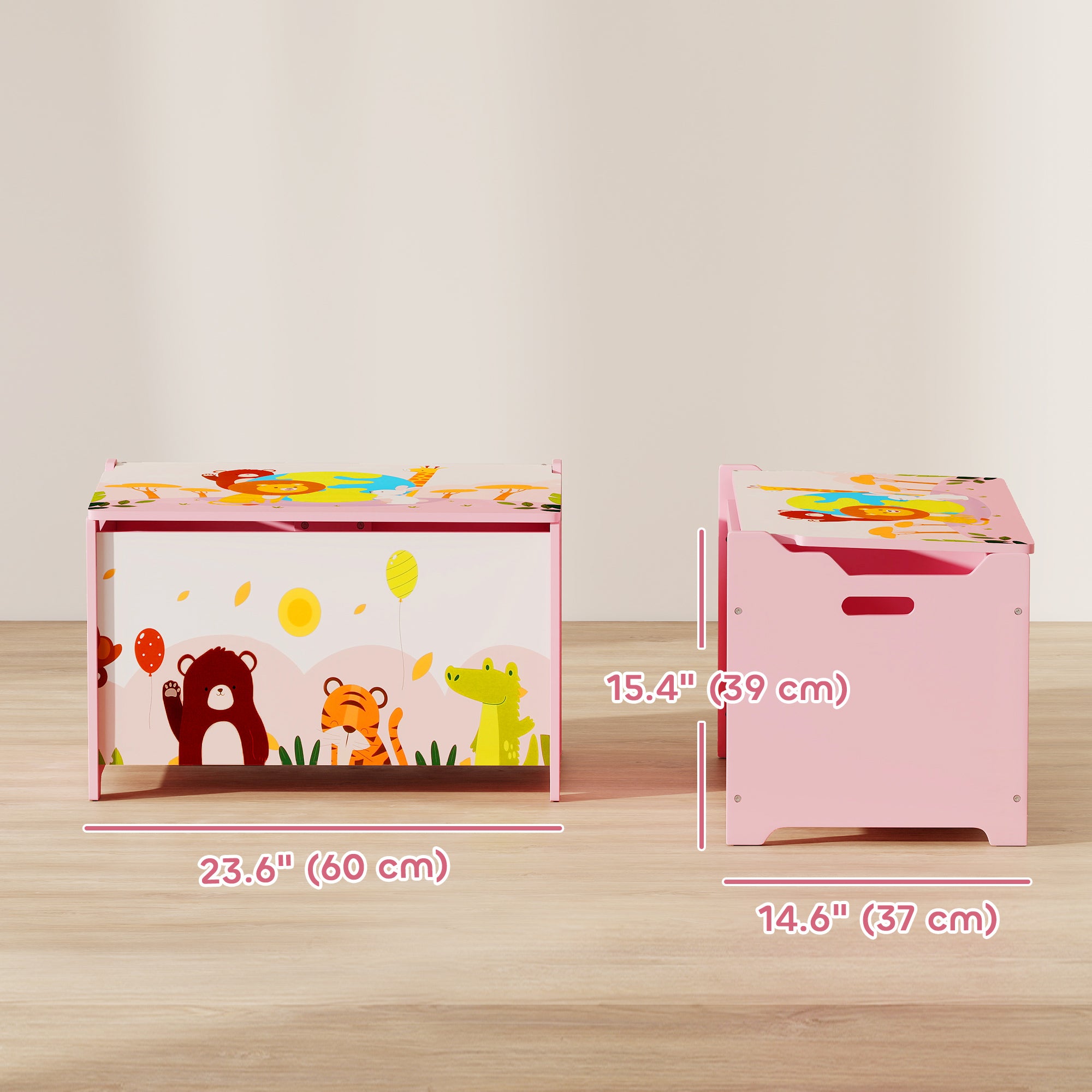 Qaba Kids Storage Chest with Lid, Toy Box Organizer with Safety Hinges for Playroom, Bedroom, Living Room, Pink-Toys & Games > Toddler & Kids Furniture > Baby & Kids Storage-DECOROLALA