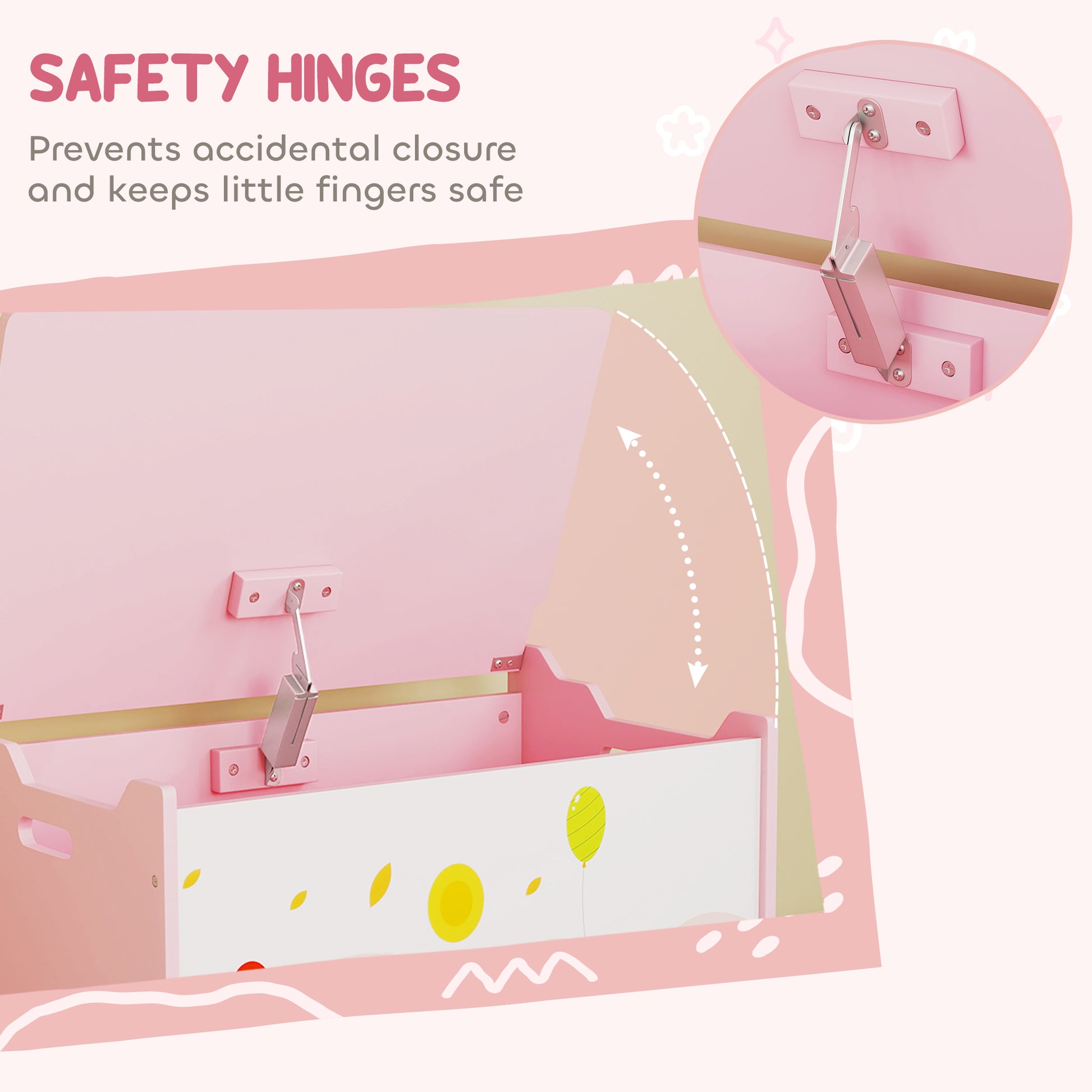 Qaba Kids Storage Chest with Lid, Toy Box Organizer with Safety Hinges for Playroom, Bedroom, Living Room, Pink-Toys & Games > Toddler & Kids Furniture > Baby & Kids Storage-DECOROLALA