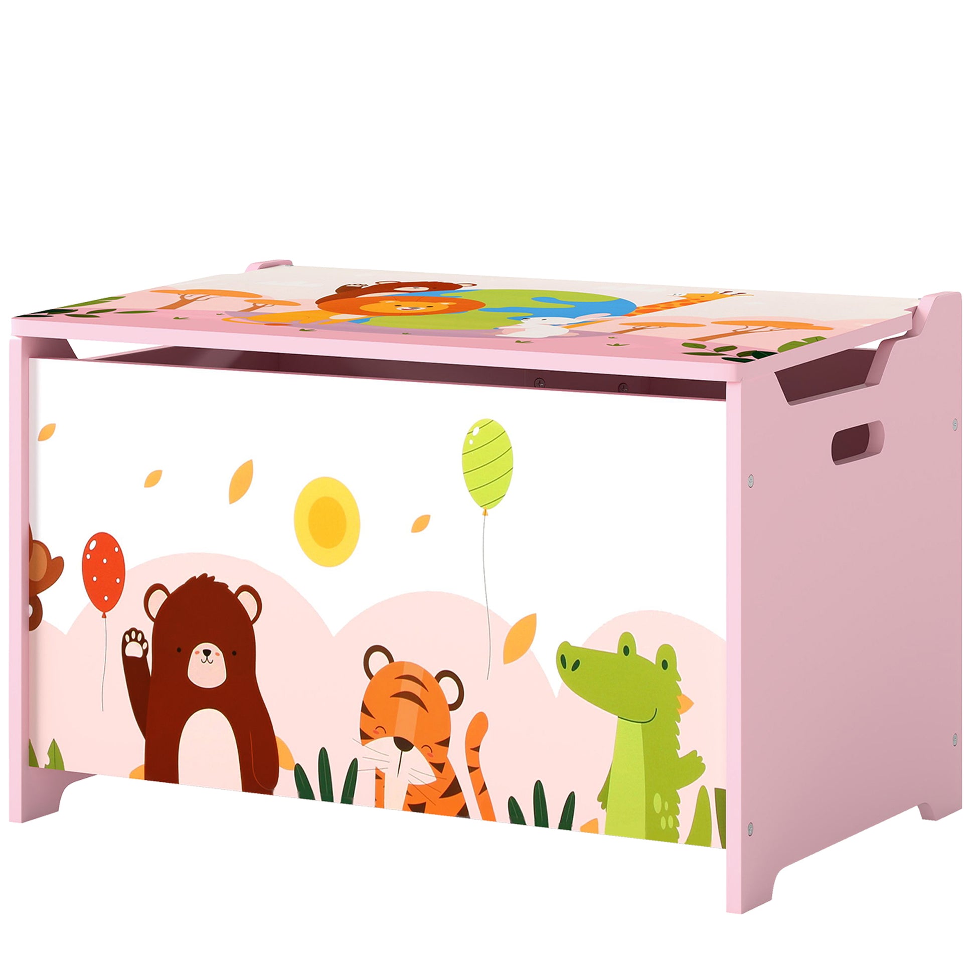Qaba Kids Storage Chest with Lid, Toy Box Organizer with Safety Hinges for Playroom, Bedroom, Living Room, Pink-Toys & Games > Toddler & Kids Furniture > Baby & Kids Storage-DECOROLALA