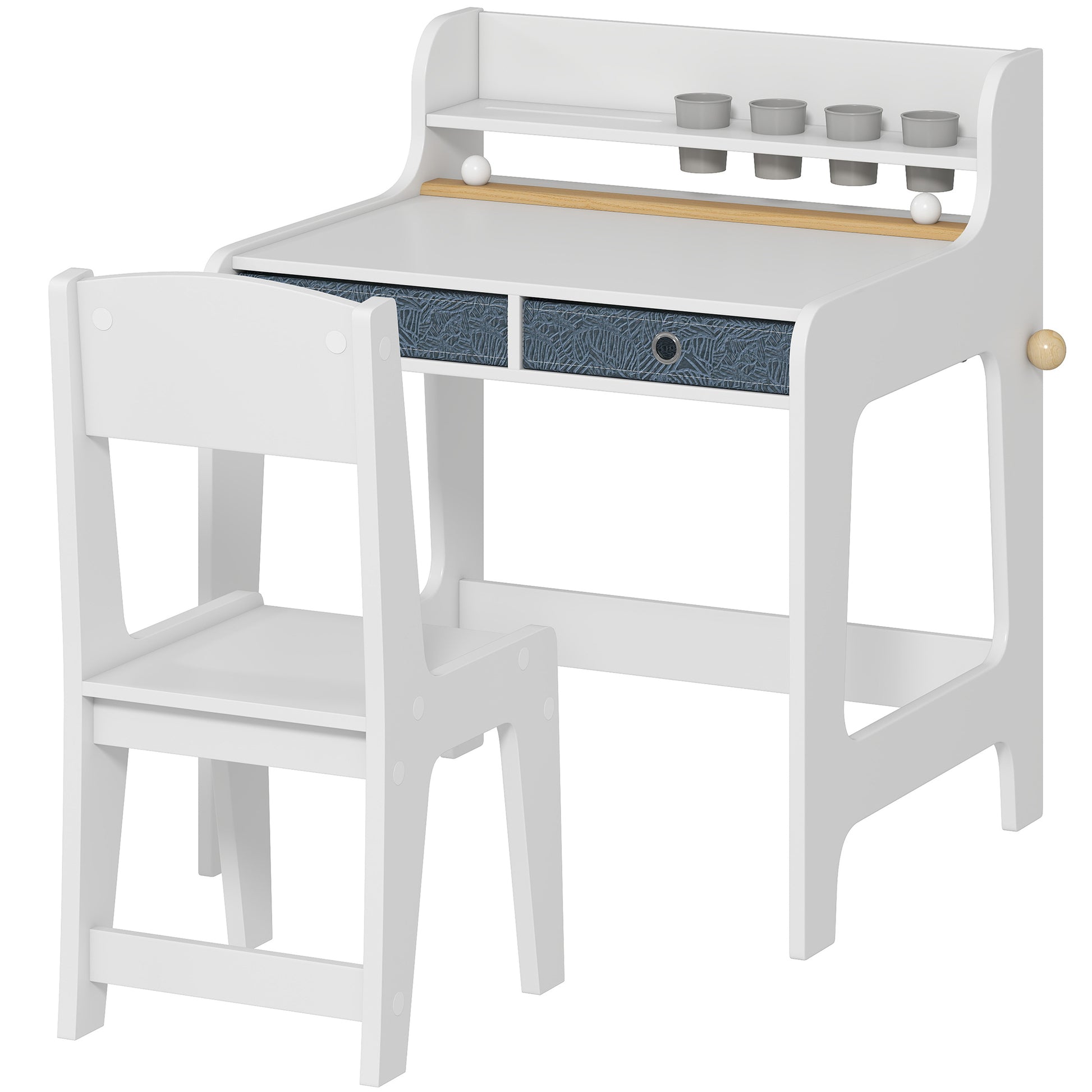 Qaba Kids Study Table and Chair Set, Art Desk and Chair Set with Storage Shelf and Drawers for 3-8 Year Old-Toys & Games > Toddler & Kids Furniture > Kids Desk Sets-DECOROLALA
