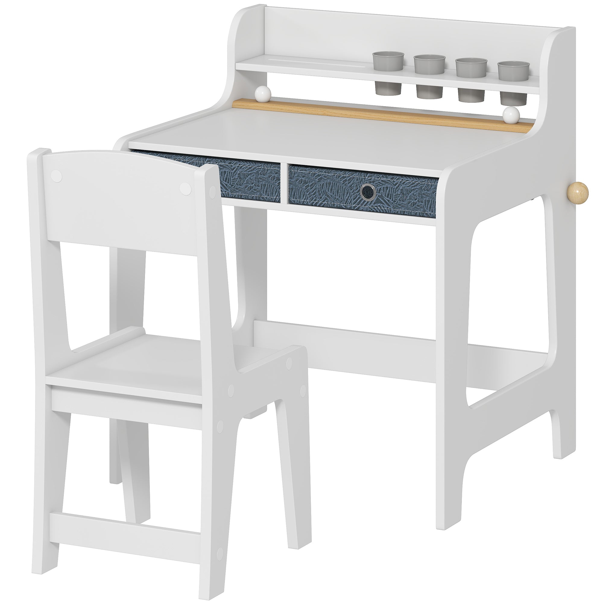 Qaba Kids Study Table and Chair Set, Art Desk and Chair Set with Storage Shelf and Drawers for 3-8 Year Old-Toys & Games > Toddler & Kids Furniture > Kids Desk Sets-DECOROLALA