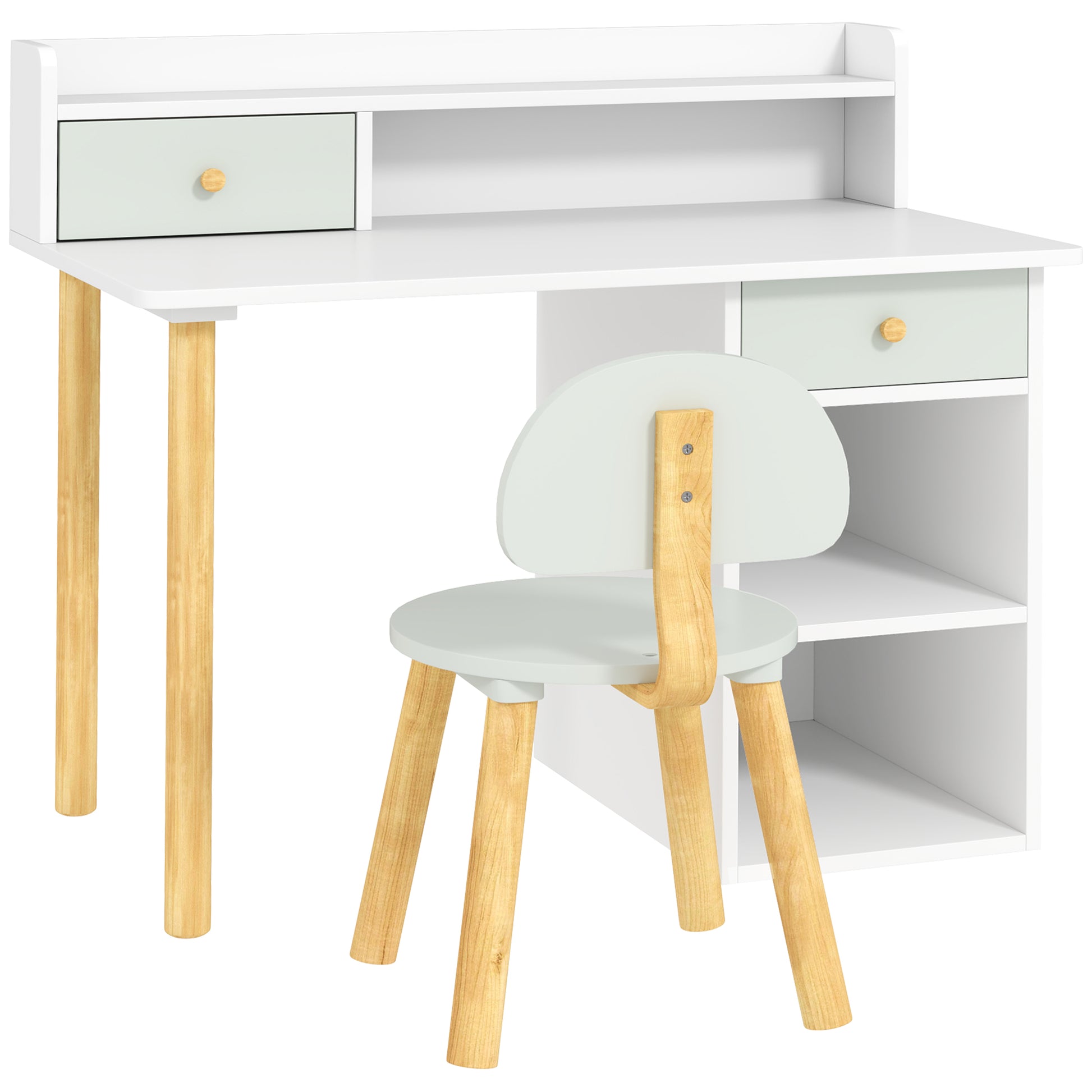 Qaba Kids Study Table and Chair Set, Kids Desk and Chair Set w/ Storage and Shelves, for 3-8 Year Old, Green-Toys & Games > Toddler & Kids Furniture > Kids Desk Sets-DECOROLALA