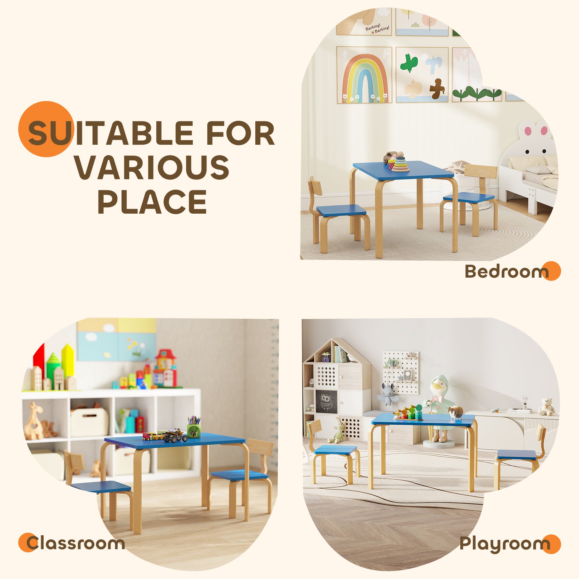 Qaba Kids Table and 2 Chair Set, Children Multi-Activity Furniture Set for Playing, Learning, Eating, Craft, Blue-Toys & Games > Toddler & Kids Furniture > Kids Table Sets-DECOROLALA