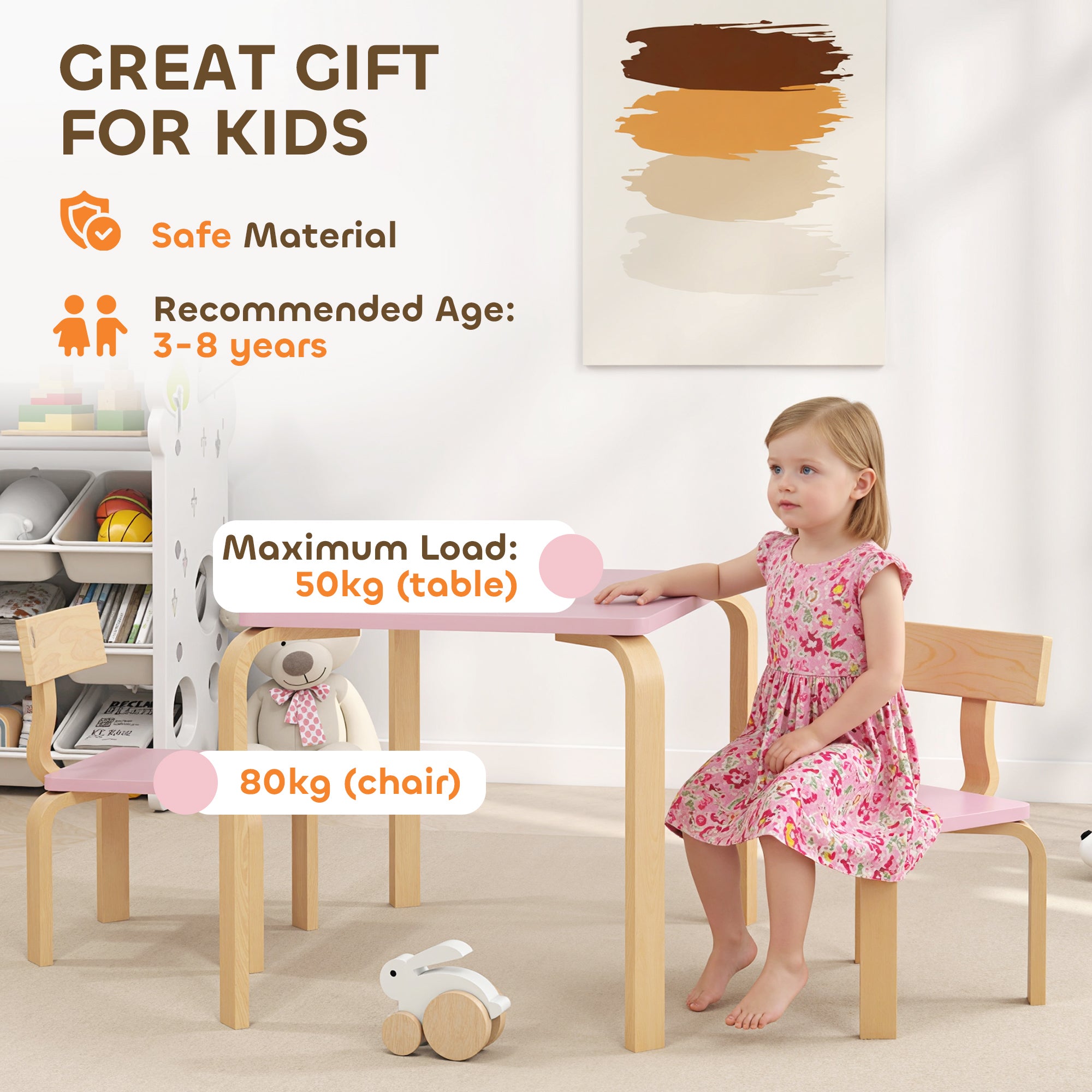 Qaba Kids Table and 2 Chair Set, Children Multi-Activity Furniture Set for Playing, Learning, Eating, Craft, Pink-Toys & Games > Toddler & Kids Furniture > Kids Table Sets-DECOROLALA