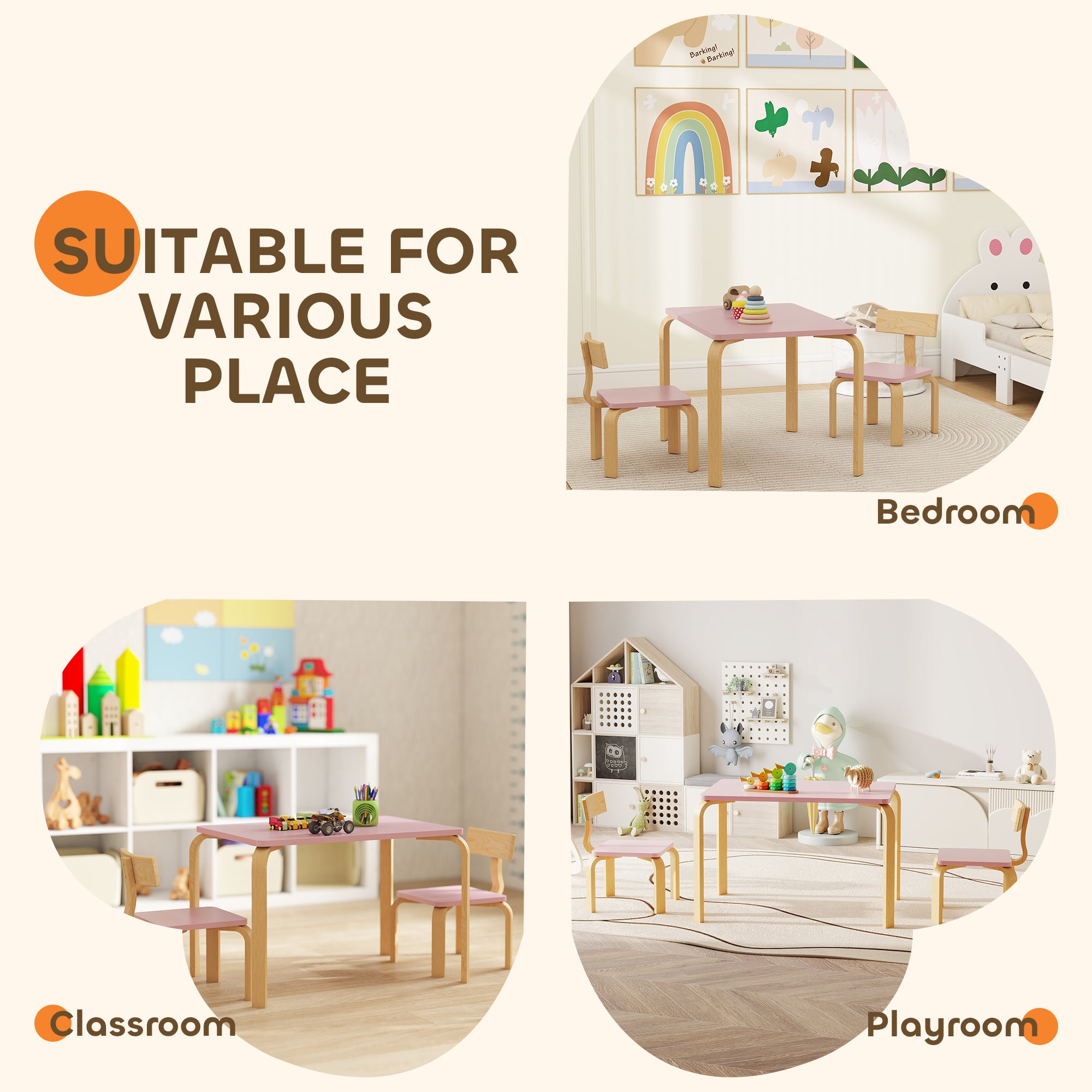 Qaba Kids Table and 2 Chair Set, Children Multi-Activity Furniture Set for Playing, Learning, Eating, Craft, Pink-Toys & Games > Toddler & Kids Furniture > Kids Table Sets-DECOROLALA