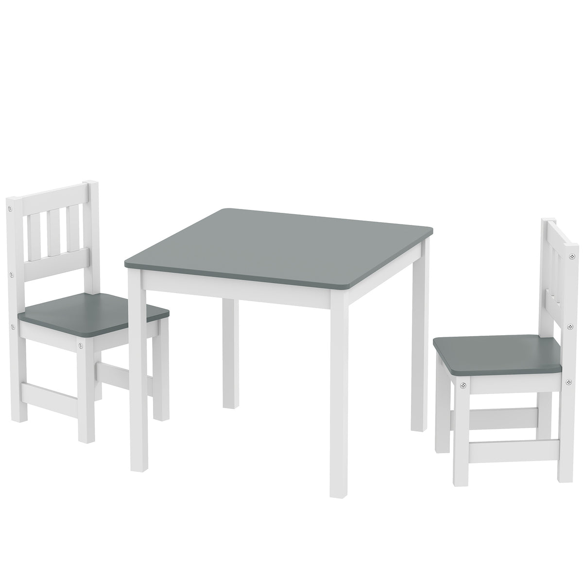 Qaba Kids Table and 2 Chair Set - Grey Pine Wood for Ages 3-8-Toys & Games > Toddler & Kids Furniture > Kids Table Sets-DECOROLALA