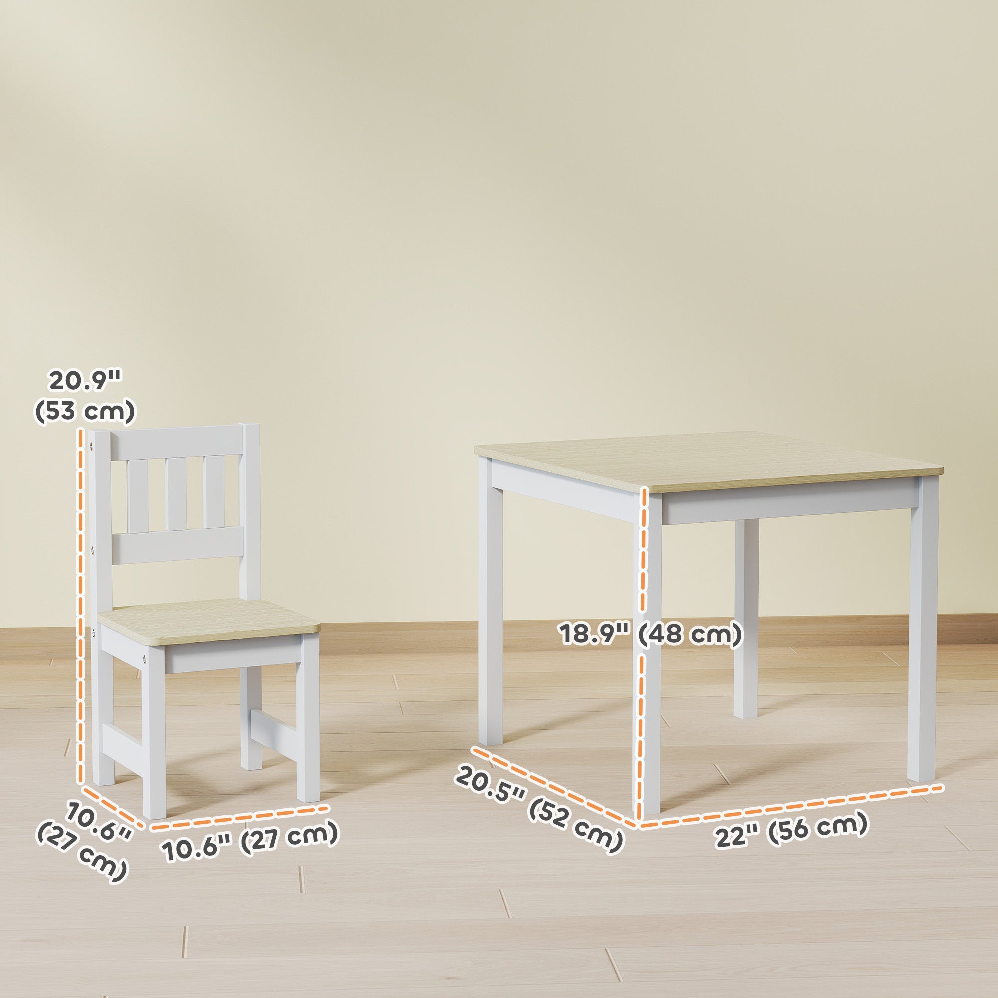 Qaba Kids Table and 2 Chair Set - Natural Pine Wood 3-Piece-Toys & Games > Toddler & Kids Furniture > Kids Table Sets-DECOROLALA