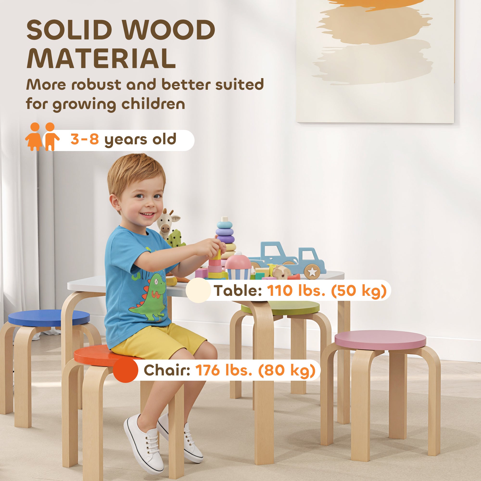 Qaba Kids Table and Chair Set, 5-Piece Children Furniture Set, Kids Table and 4 Chair Set for Daycare, Classroom, Playroom-Toys & Games > Toddler & Kids Furniture > Kids Table Sets-DECOROLALA