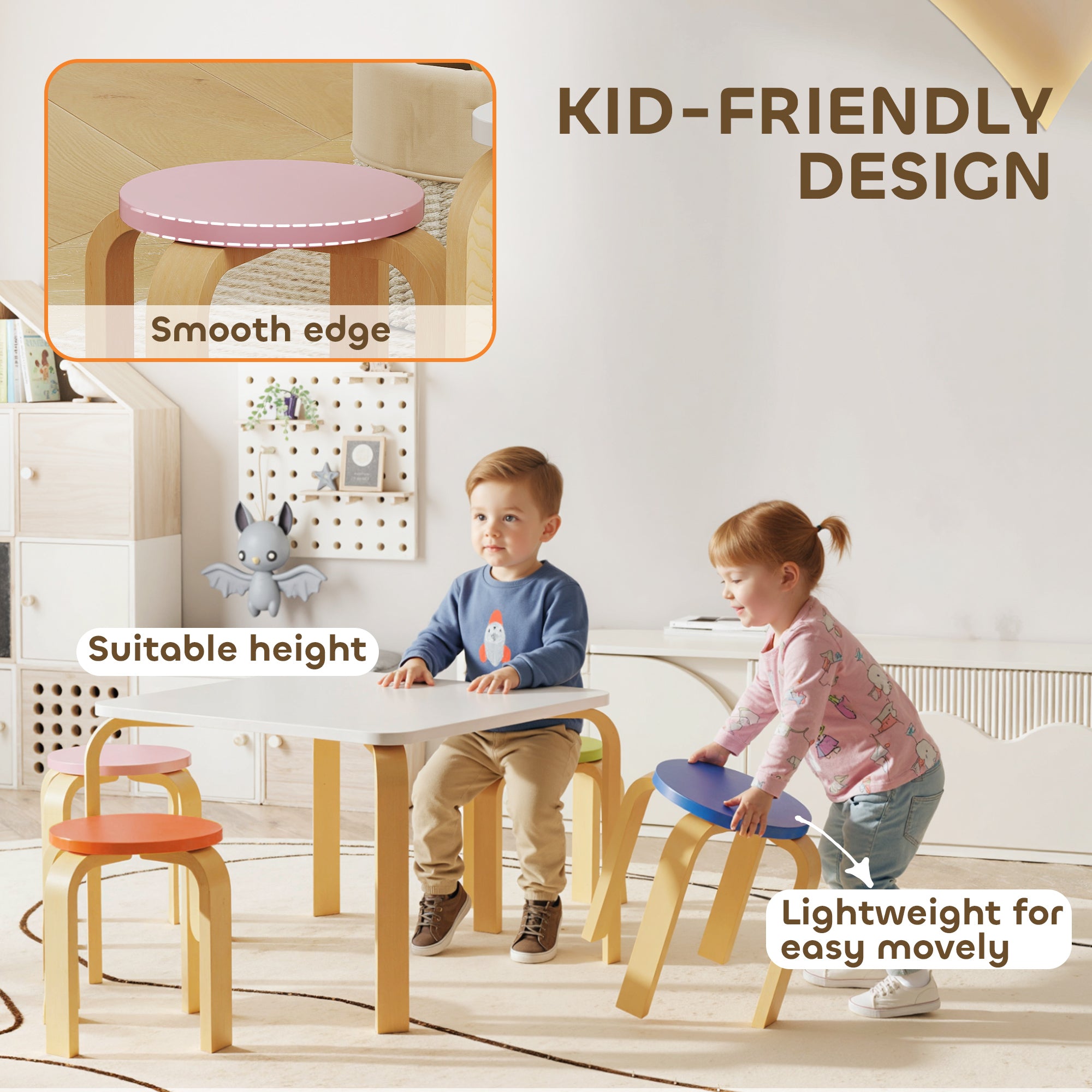 Qaba Kids Table and Chair Set, 5-Piece Children Furniture Set, Kids Table and 4 Chair Set for Daycare, Classroom, Playroom-Toys & Games > Toddler & Kids Furniture > Kids Table Sets-DECOROLALA