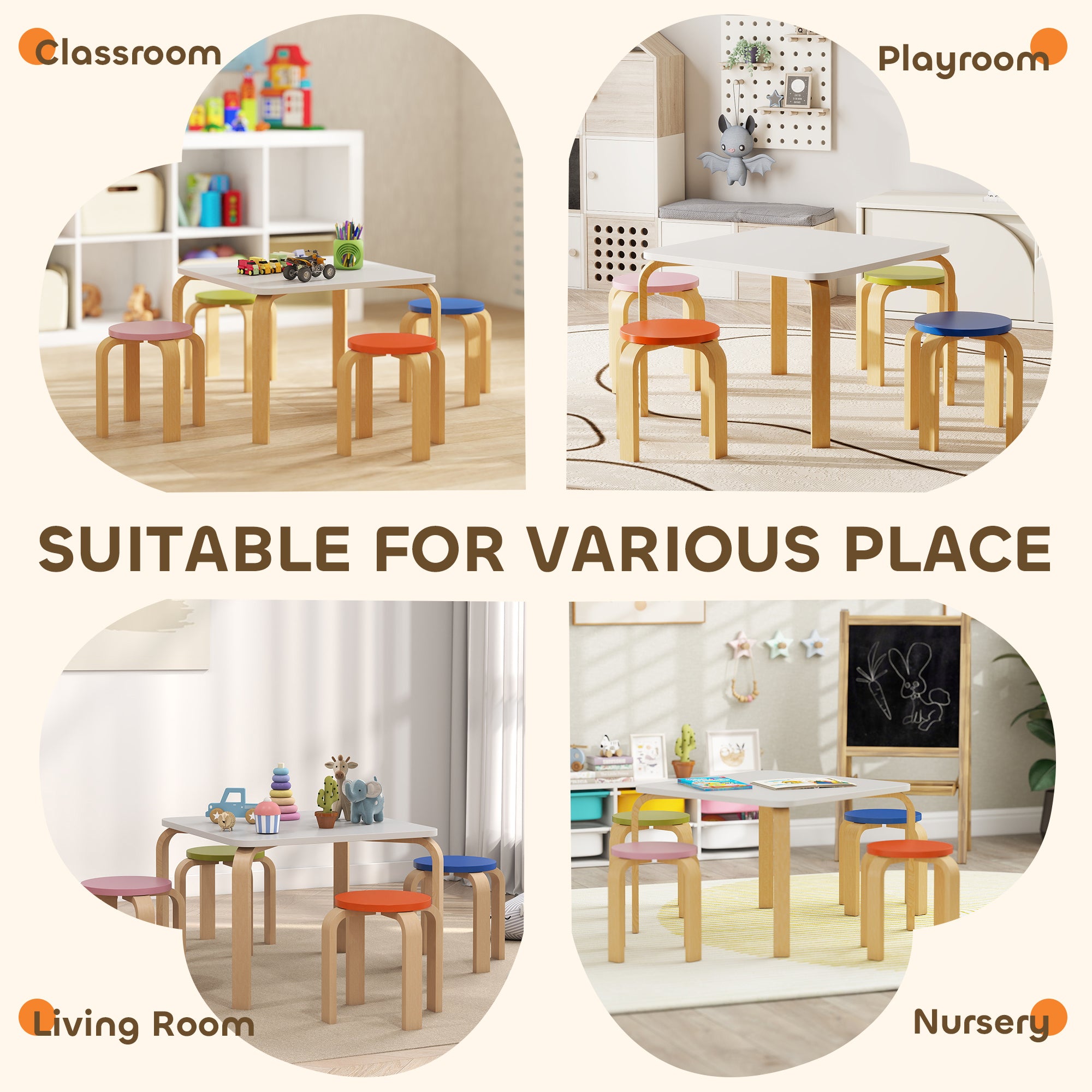 Qaba Kids Table and Chair Set, 5-Piece Children Furniture Set, Kids Table and 4 Chair Set for Daycare, Classroom, Playroom-Toys & Games > Toddler & Kids Furniture > Kids Table Sets-DECOROLALA