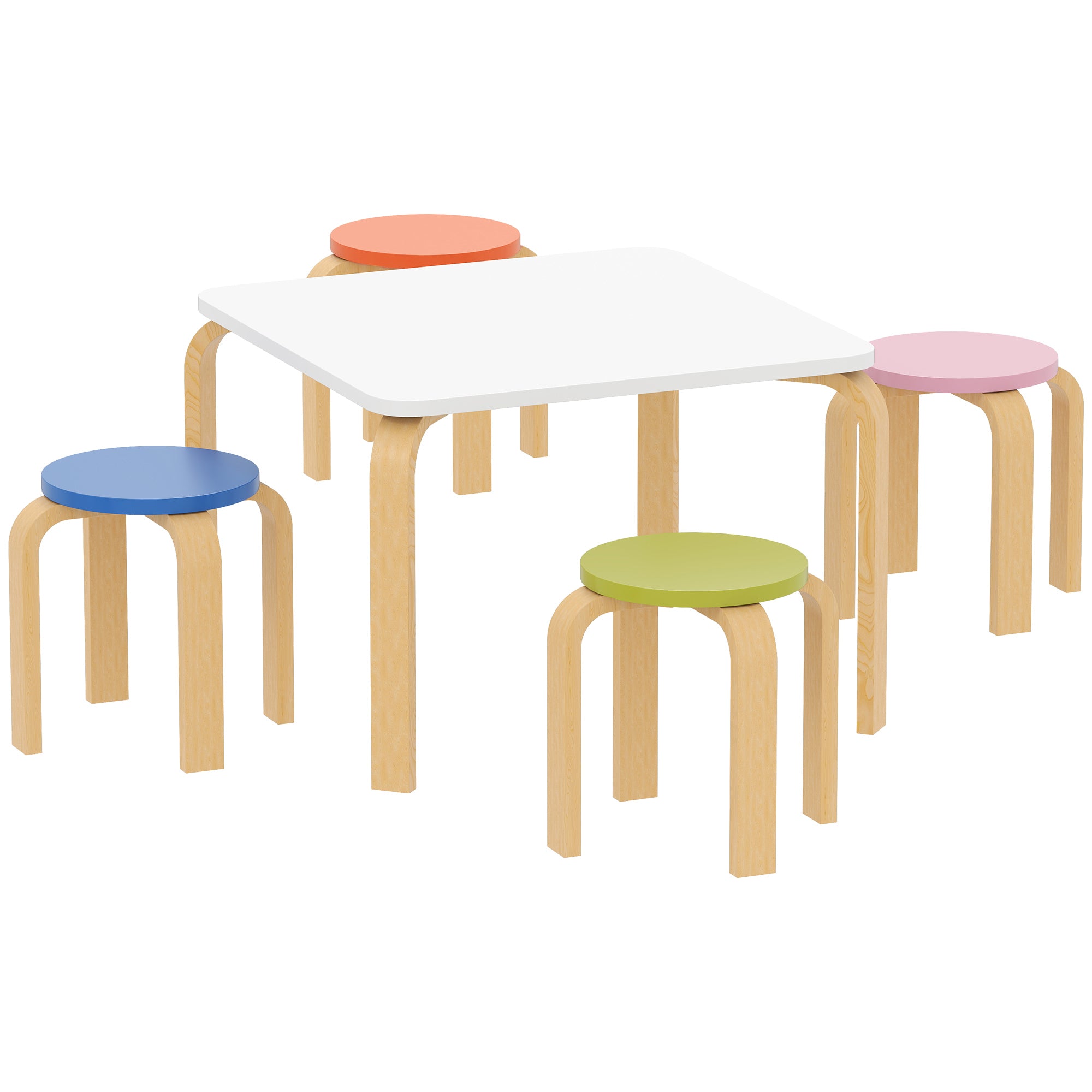 Qaba Kids Table and Chair Set, 5-Piece Children Furniture Set, Kids Table and 4 Chair Set for Daycare, Classroom, Playroom-Toys & Games > Toddler & Kids Furniture > Kids Table Sets-DECOROLALA