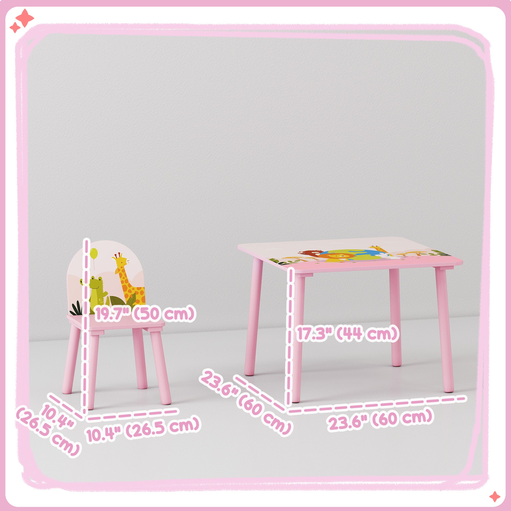 Qaba Kids Table and Chair Set, Toddler Table and 2 Chairs Set for Art, Craft, Reading, Learning, Pink-Toys & Games > Toddler & Kids Furniture > Kids Table Sets-DECOROLALA