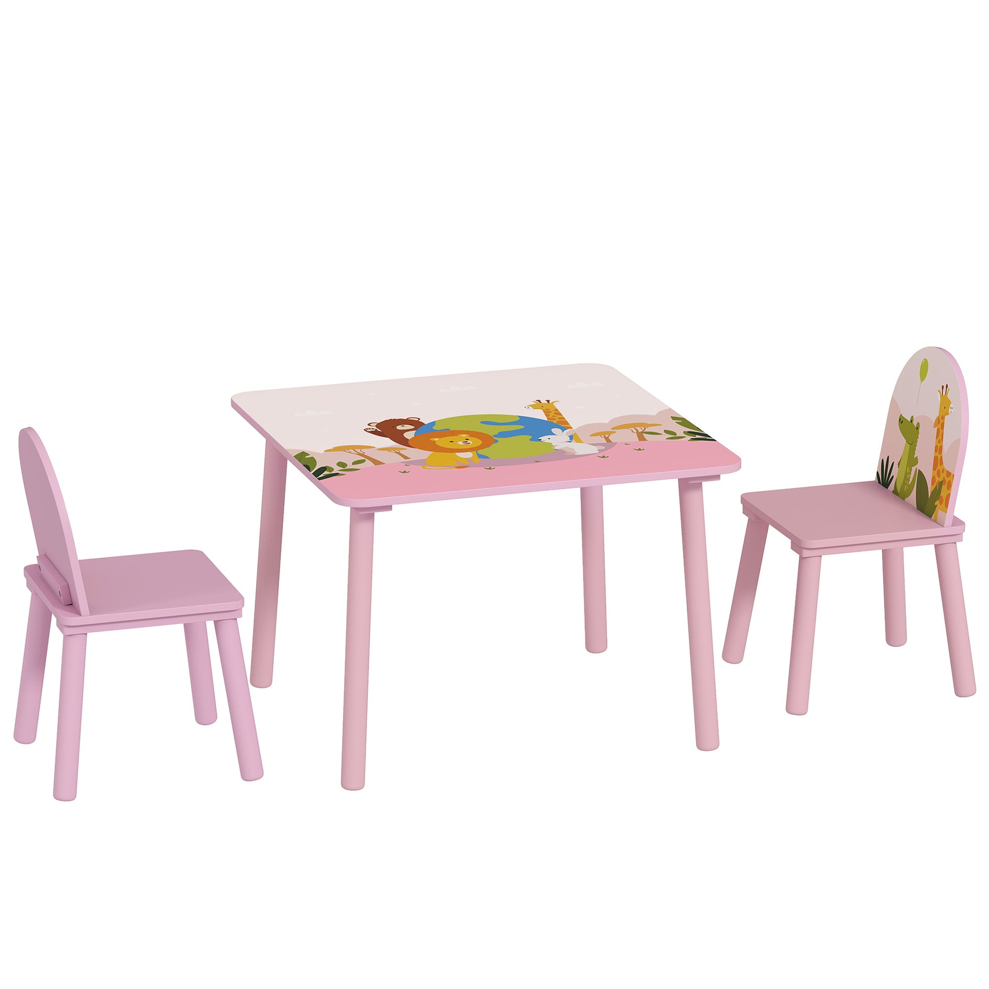 Qaba Kids Table and Chair Set, Toddler Table and 2 Chairs Set for Art, Craft, Reading, Learning, Pink-Toys & Games > Toddler & Kids Furniture > Kids Table Sets-DECOROLALA