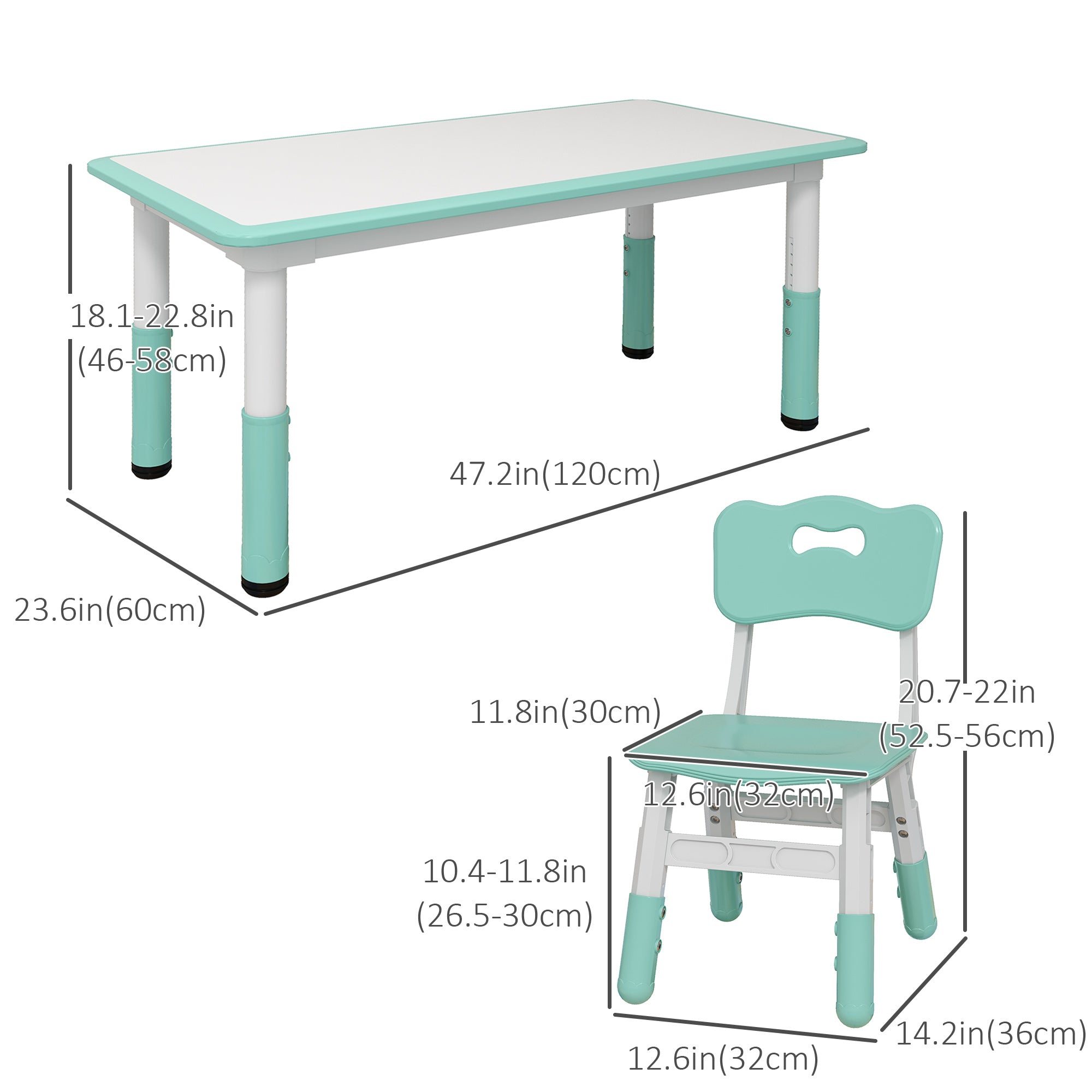 Qaba Kids Table and Chair Set with 4 Chairs, Adjustable Height, Easy to Clean, for 1.5 - 8 Years Old, Green-Toys & Games > Toddler & Kids Furniture > Kids Table Sets-DECOROLALA