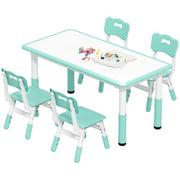 Qaba Kids Table and Chair Set with 4 Chairs, Adjustable Height, Easy to Clean, for 1.5 - 8 Years Old, Green-Toys & Games > Toddler & Kids Furniture > Kids Table Sets-DECOROLALA