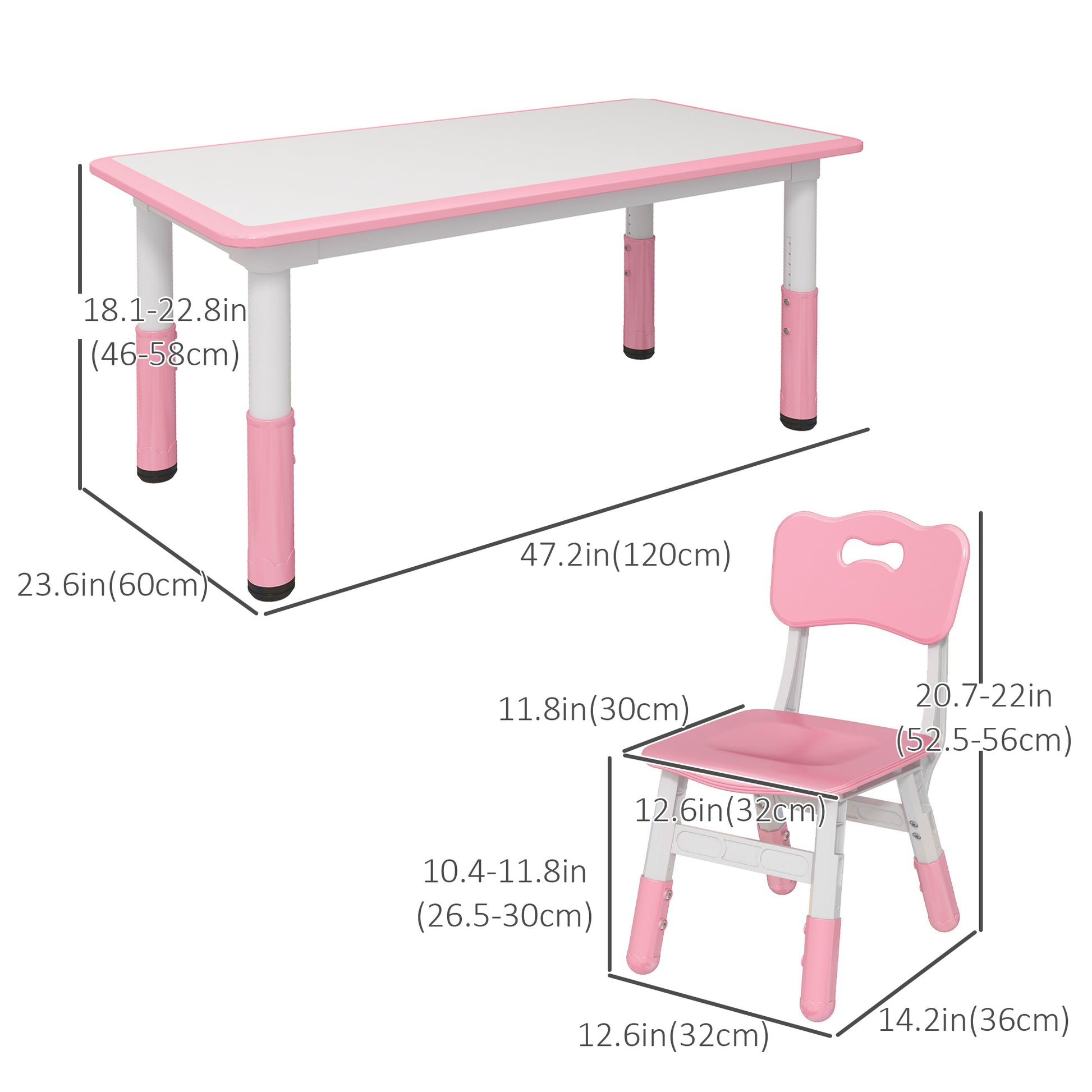 Qaba Kids Table and Chair Set with 4 Chairs, Adjustable Height, Easy to Clean, for 1.5 - 8 Years Old, Pink-Toys & Games > Toddler & Kids Furniture > Kids Table Sets-DECOROLALA