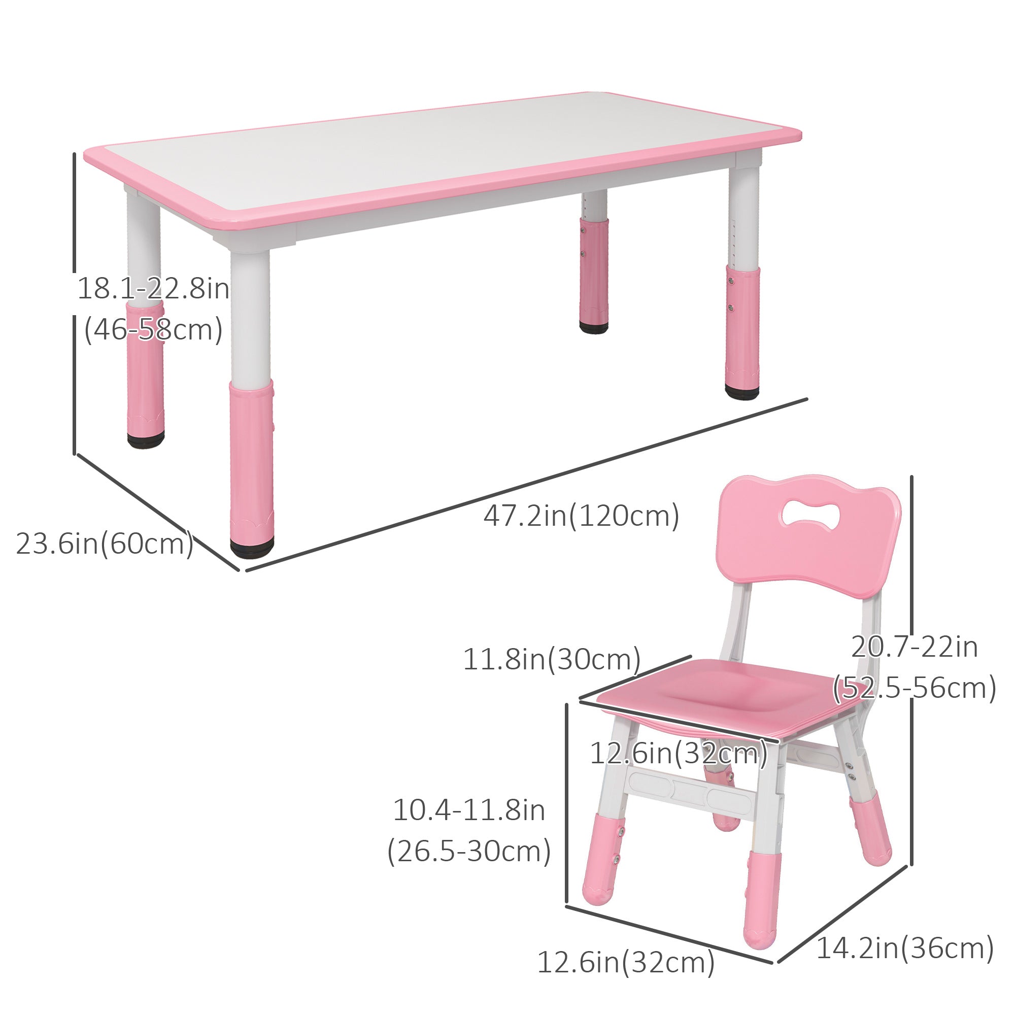 Qaba Kids Table and Chair Set with 4 Chairs, Adjustable Height, Easy to Clean, for 1.5 - 8 Years Old, Pink-Toys & Games > Toddler & Kids Furniture > Kids Table Sets-DECOROLALA