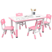 Qaba Kids Table and Chair Set with 4 Chairs, Adjustable Height, Easy to Clean, for 1.5 - 8 Years Old, Pink-Toys & Games > Toddler & Kids Furniture > Kids Table Sets-DECOROLALA