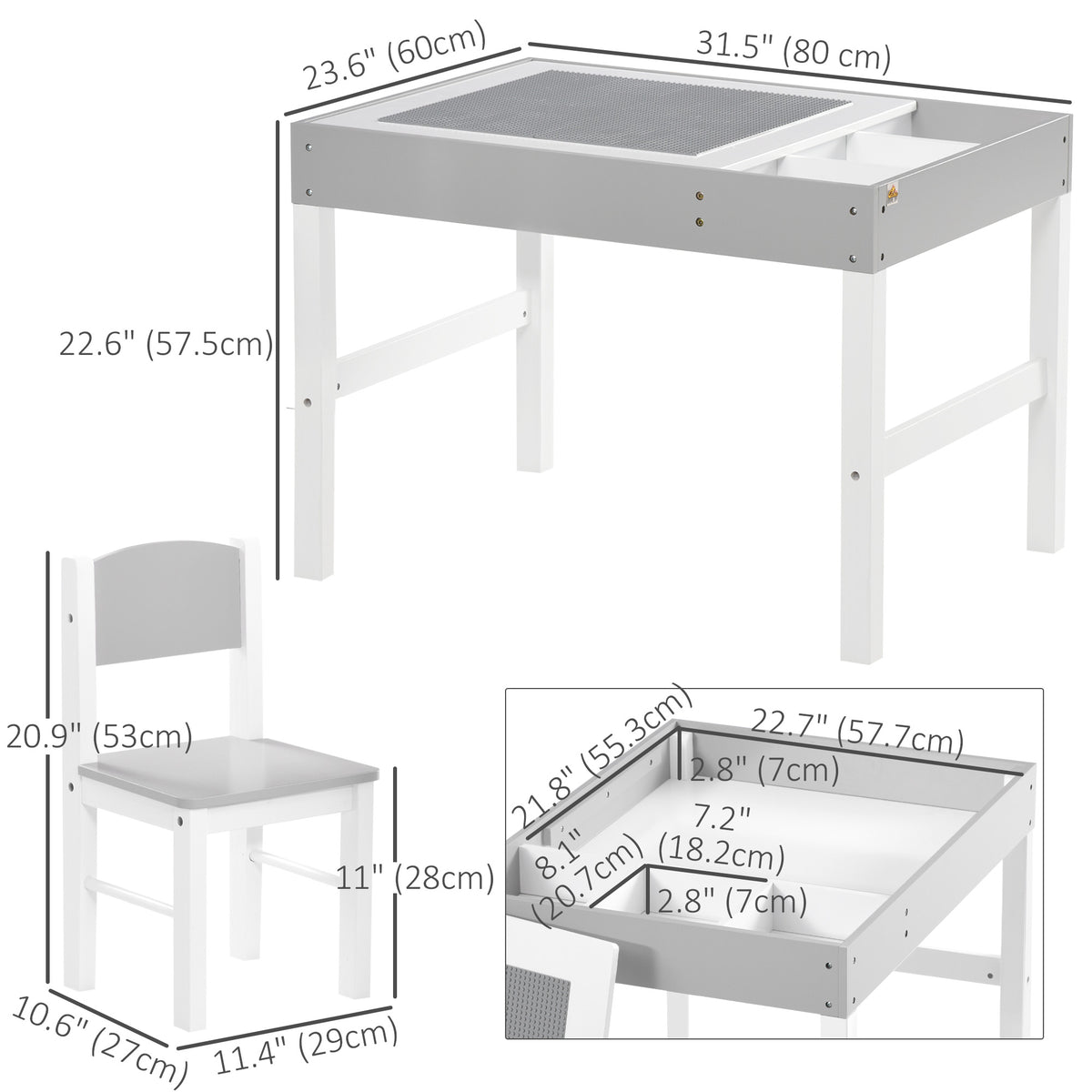 Qaba Kids Table and Chair Set with Storage - Grey-Toys & Games > Toddler & Kids Furniture > Kids Table Sets-DECOROLALA