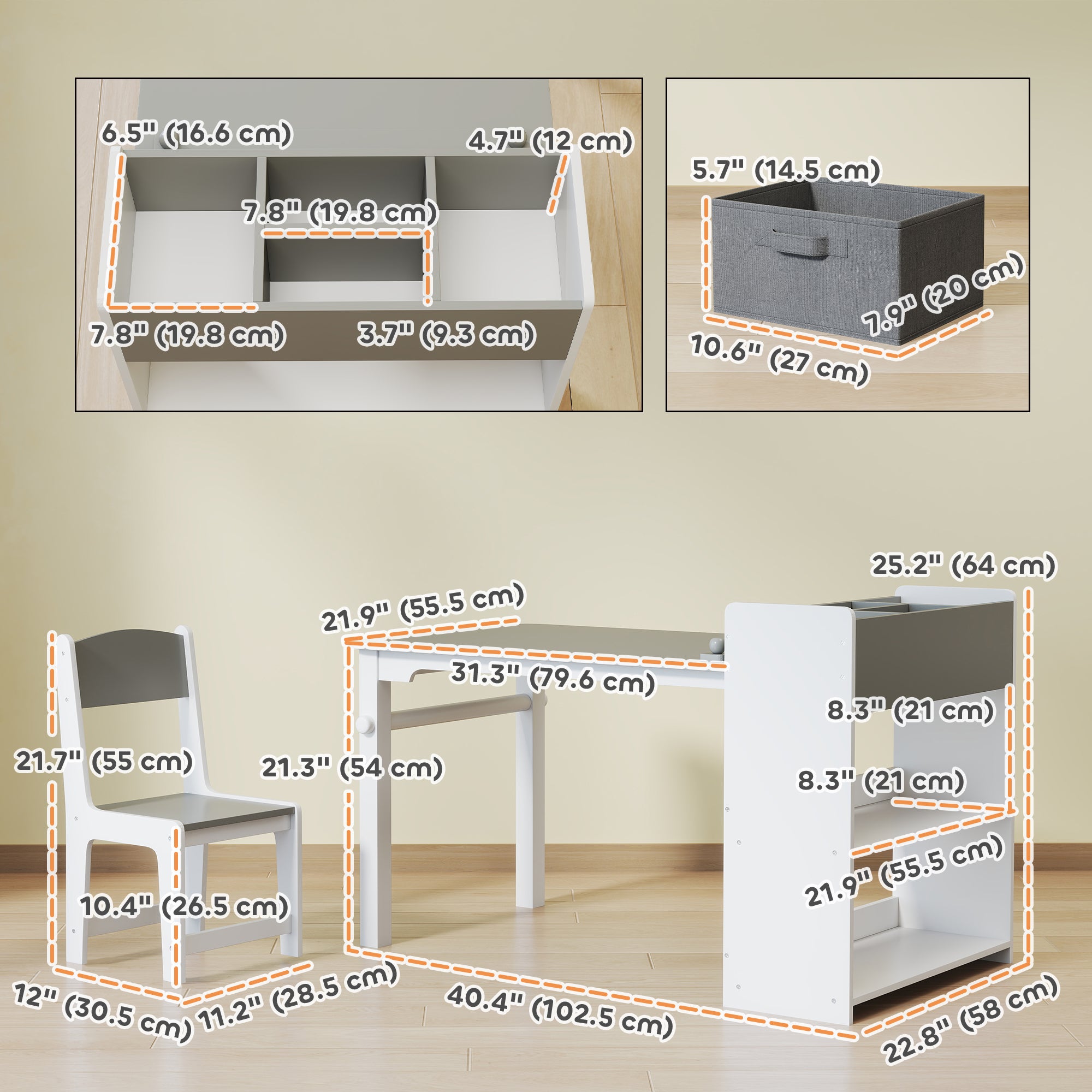 Qaba Kids Table and Chairs Set, Toddler Art Table and Chair Set with Paper Roll, Storage Shelves and Drawers, Grey-Toys & Games > Toddler & Kids Furniture > Kids Table Sets-DECOROLALA