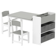 Qaba Kids Table and Chairs Set, Toddler Art Table and Chair Set with Paper Roll, Storage Shelves and Drawers, Grey-Toys & Games > Toddler & Kids Furniture > Kids Table Sets-DECOROLALA