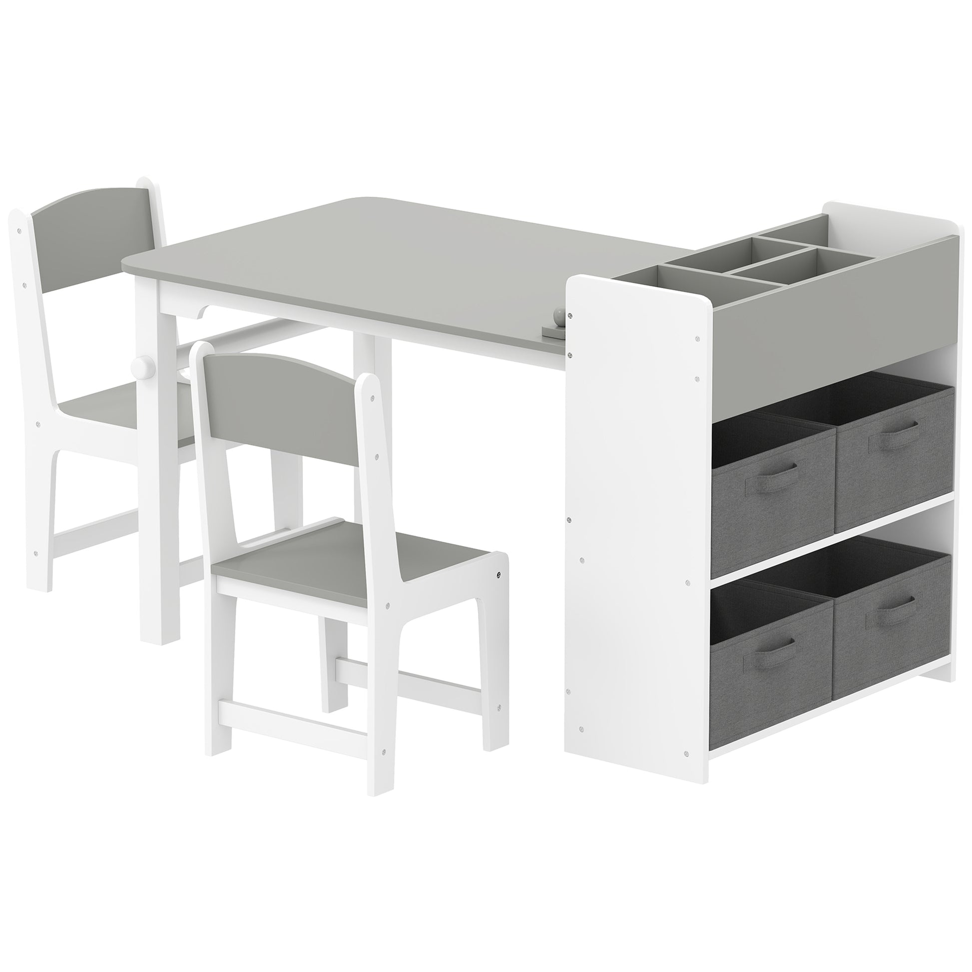 Qaba Kids Table and Chairs Set, Toddler Art Table and Chair Set with Paper Roll, Storage Shelves and Drawers, Grey-Toys & Games > Toddler & Kids Furniture > Kids Table Sets-DECOROLALA