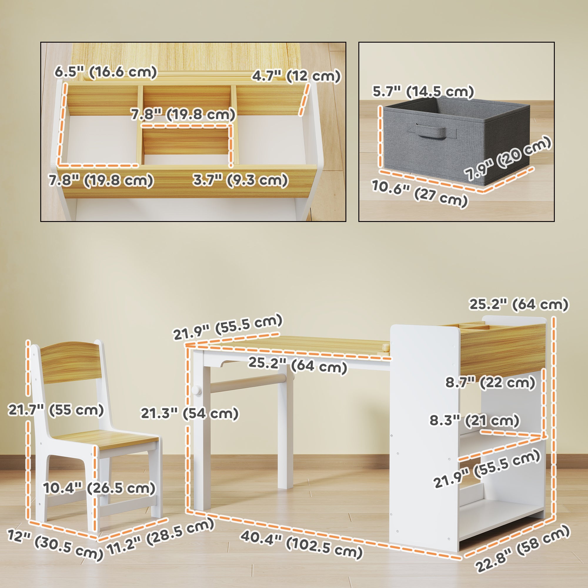 Qaba Kids Table and Chairs Set, Toddler Art Table and Chair Set with Paper Roll, Storage Shelves and Drawers, Natural Wood-Toys & Games > Toddler & Kids Furniture > Kids Table Sets-DECOROLALA