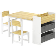Qaba Kids Table and Chairs Set, Toddler Art Table and Chair Set with Paper Roll, Storage Shelves and Drawers, Natural Wood-Toys & Games > Toddler & Kids Furniture > Kids Table Sets-DECOROLALA
