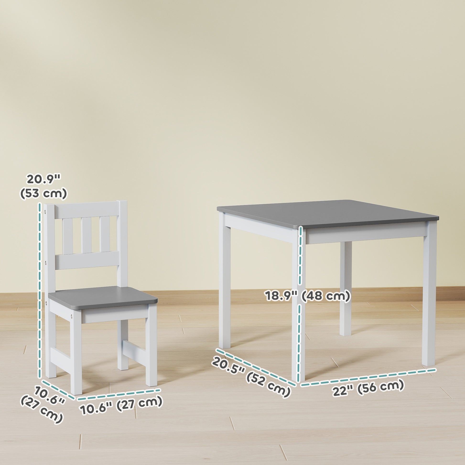 Qaba Kids Table and Chairs Set, Toddler Table and 2 Chair Set for Activity, Art, Craft, Reading, Learning, Grey-Toys & Games > Toddler & Kids Furniture > Kids Table Sets-DECOROLALA