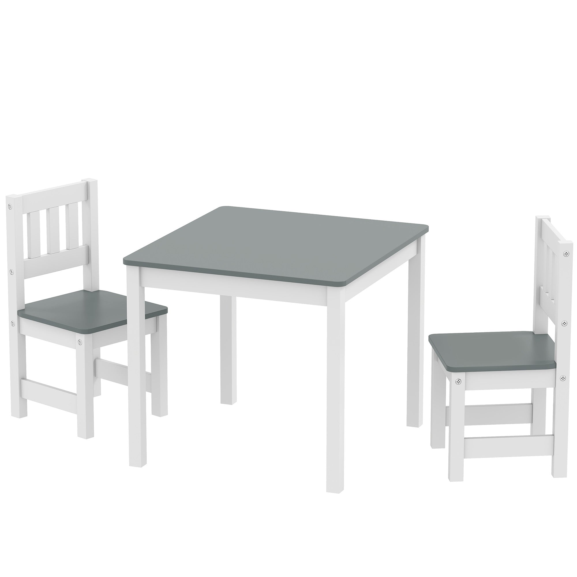 Qaba Kids Table and Chairs Set, Toddler Table and 2 Chair Set for Activity, Art, Craft, Reading, Learning, Grey-Toys & Games > Toddler & Kids Furniture > Kids Table Sets-DECOROLALA