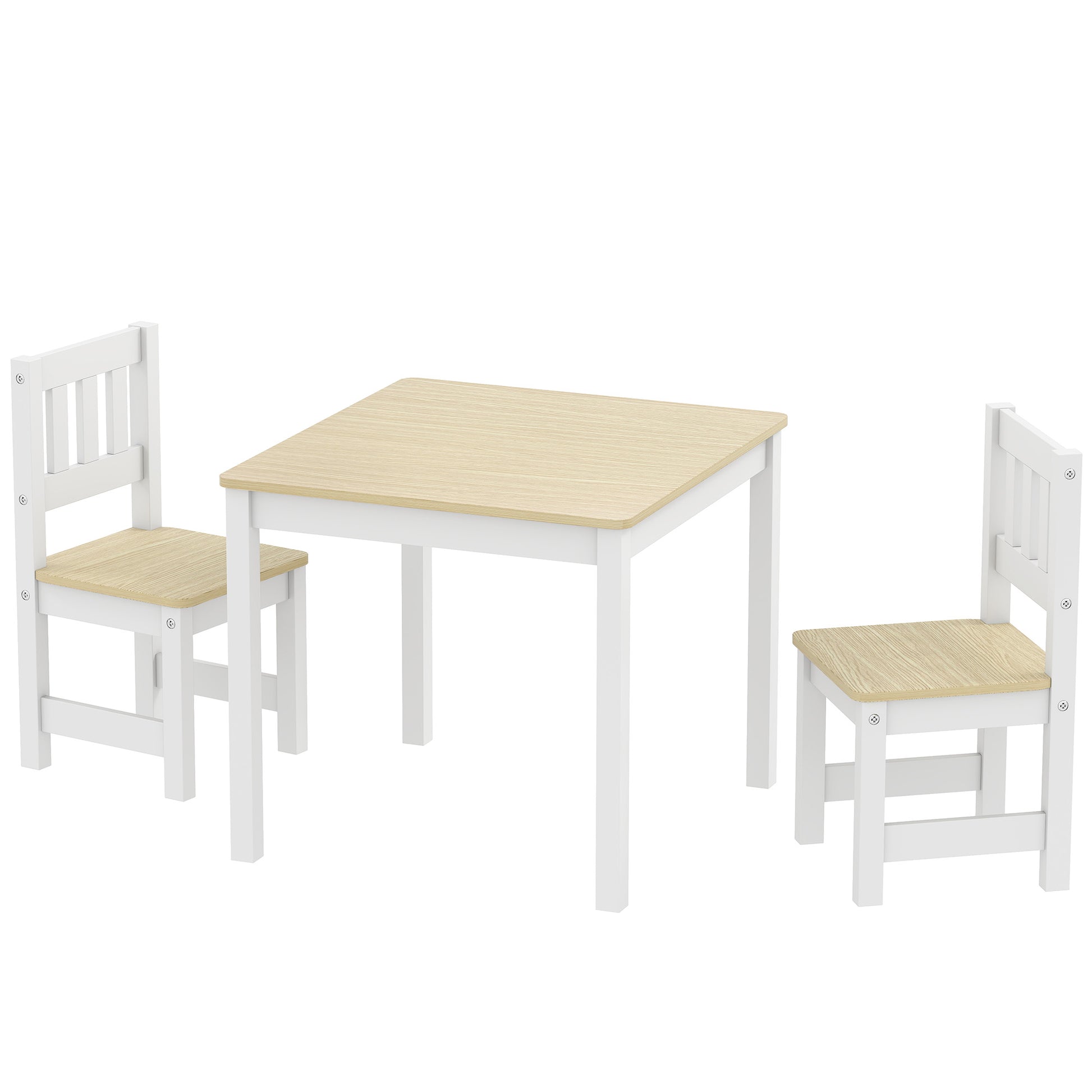 Qaba Kids Table and Chairs Set, Toddler Table and 2 Chair Set for Activity, Art, Craft, Reading, Learning, Natural-Toys & Games > Toddler & Kids Furniture > Kids Table Sets-DECOROLALA
