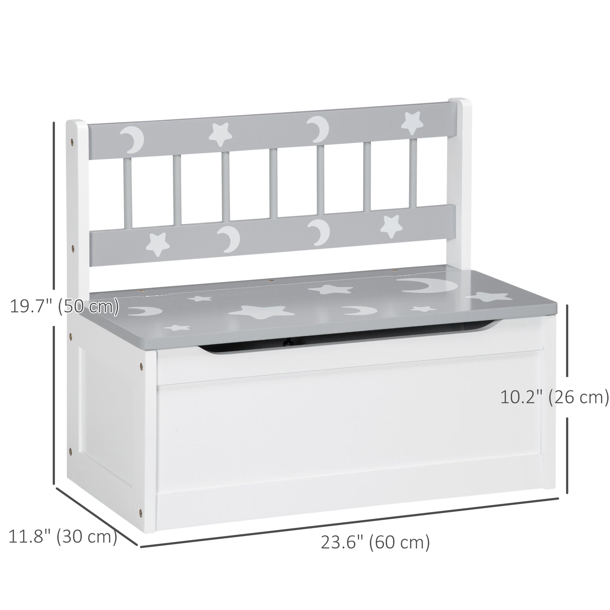 Qaba Kids Toy Box Storage Chest with Lid and Safety Hinge, Kids Storage Bench Seat with Backrest for Toddler, Grey-Toys & Games > Toddler & Kids Furniture > Baby & Kids Storage-DECOROLALA