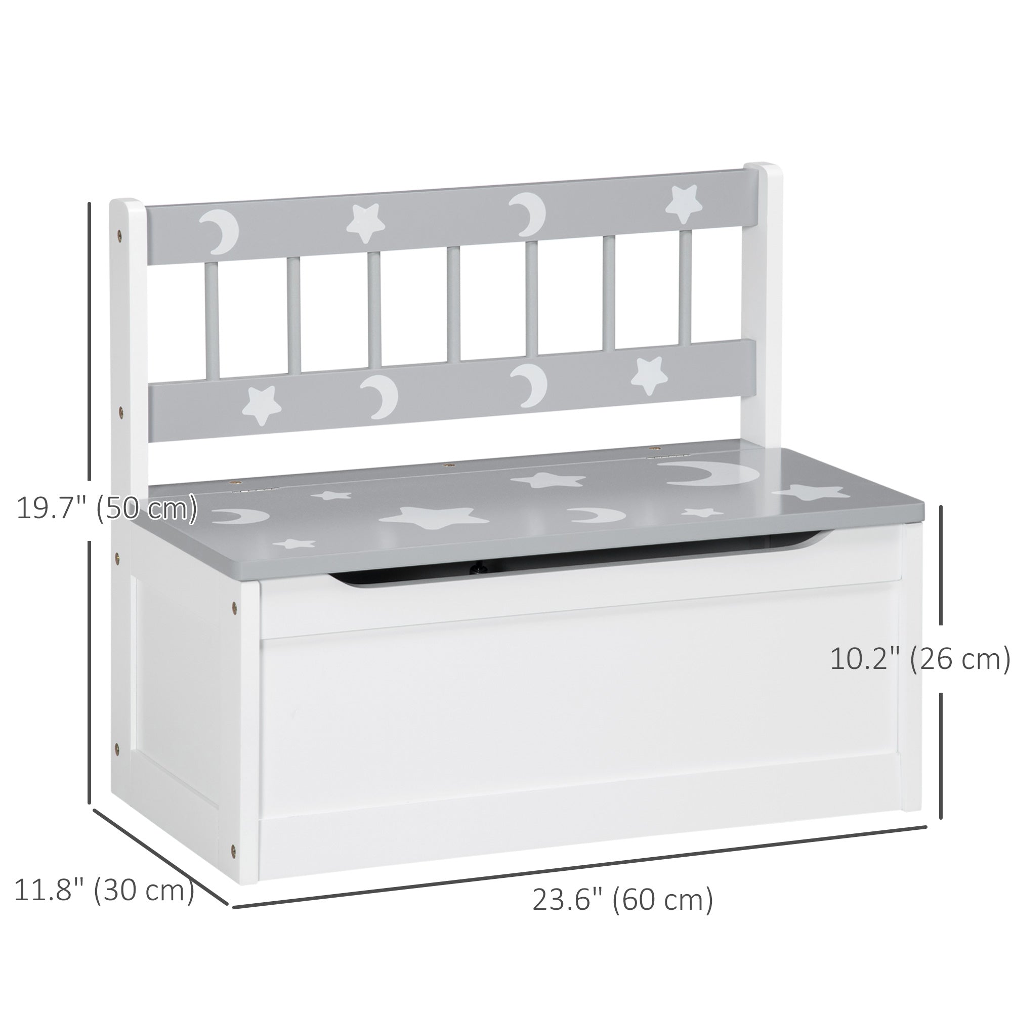 Qaba Kids Toy Box Storage Chest with Lid and Safety Hinge, Kids Storage Bench Seat with Backrest for Toddler, Grey-Toys & Games > Toddler & Kids Furniture > Baby & Kids Storage-DECOROLALA