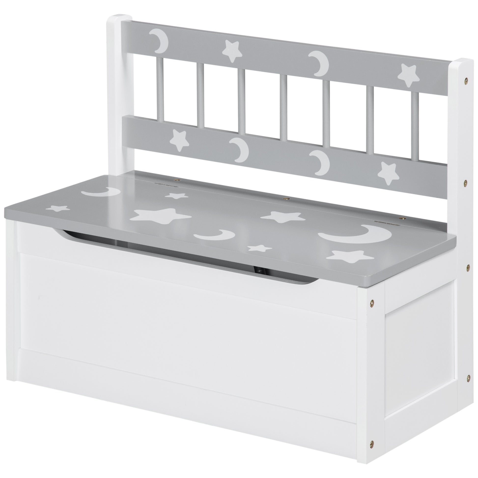 Qaba Kids Toy Box Storage Chest with Lid and Safety Hinge, Kids Storage Bench Seat with Backrest for Toddler, Grey-Toys & Games > Toddler & Kids Furniture > Baby & Kids Storage-DECOROLALA