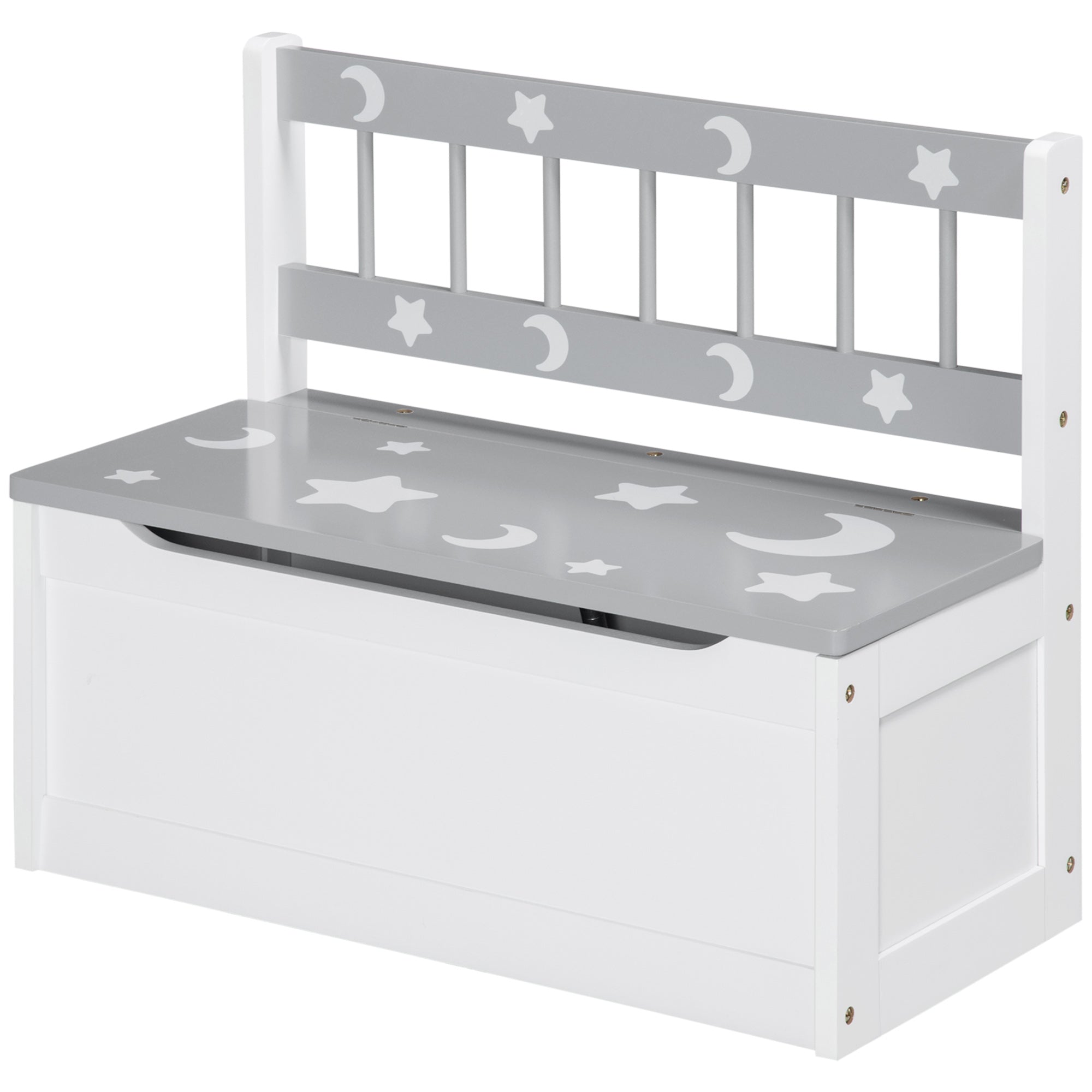 Qaba Kids Toy Box Storage Chest with Lid and Safety Hinge, Kids Storage Bench Seat with Backrest for Toddler, Grey-Toys & Games > Toddler & Kids Furniture > Baby & Kids Storage-DECOROLALA