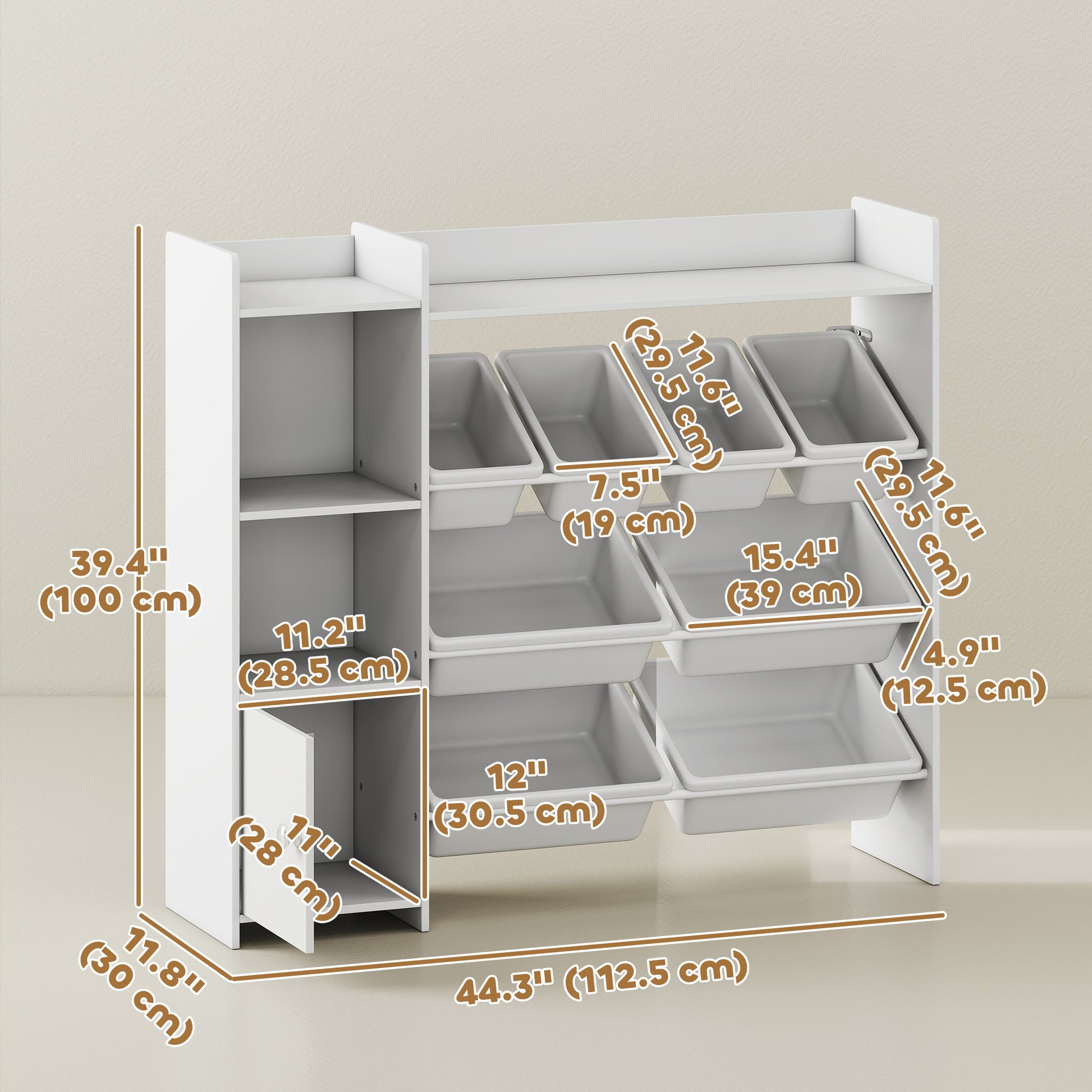 Qaba Kids Toy Organizers and Storage with 8 Removable Storage Bins and Bookshelf, White-Toys & Games > Toddler & Kids Furniture > Baby & Kids Storage-DECOROLALA