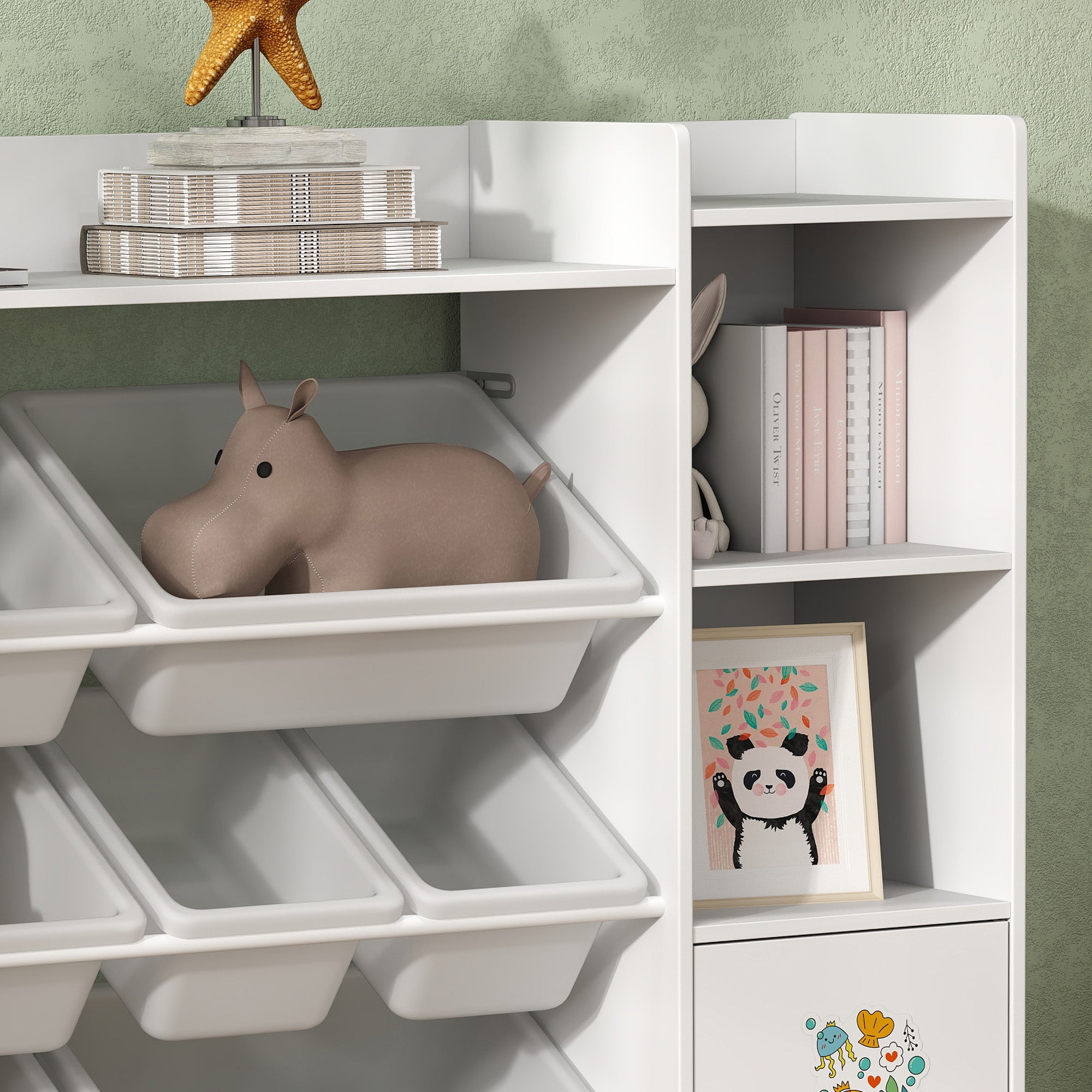 Qaba Kids Toy Organizers and Storage with 8 Removable Storage Bins and Bookshelf, White-Toys & Games > Toddler & Kids Furniture > Baby & Kids Storage-DECOROLALA